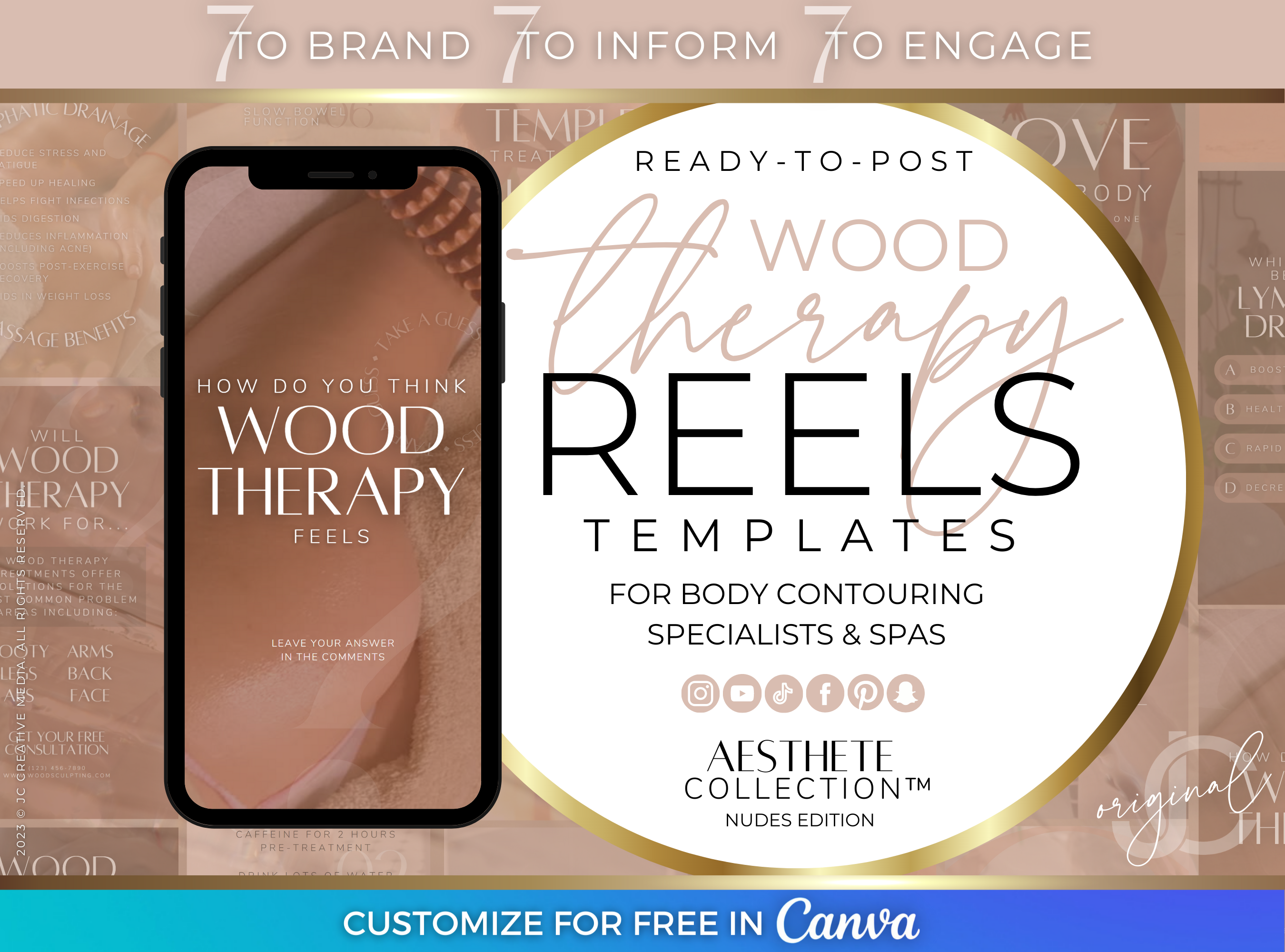 Wood Therapy Day Spa and Body Contouring Marketing Templates (Canva Video Reels) Nudes/Skintone Branding