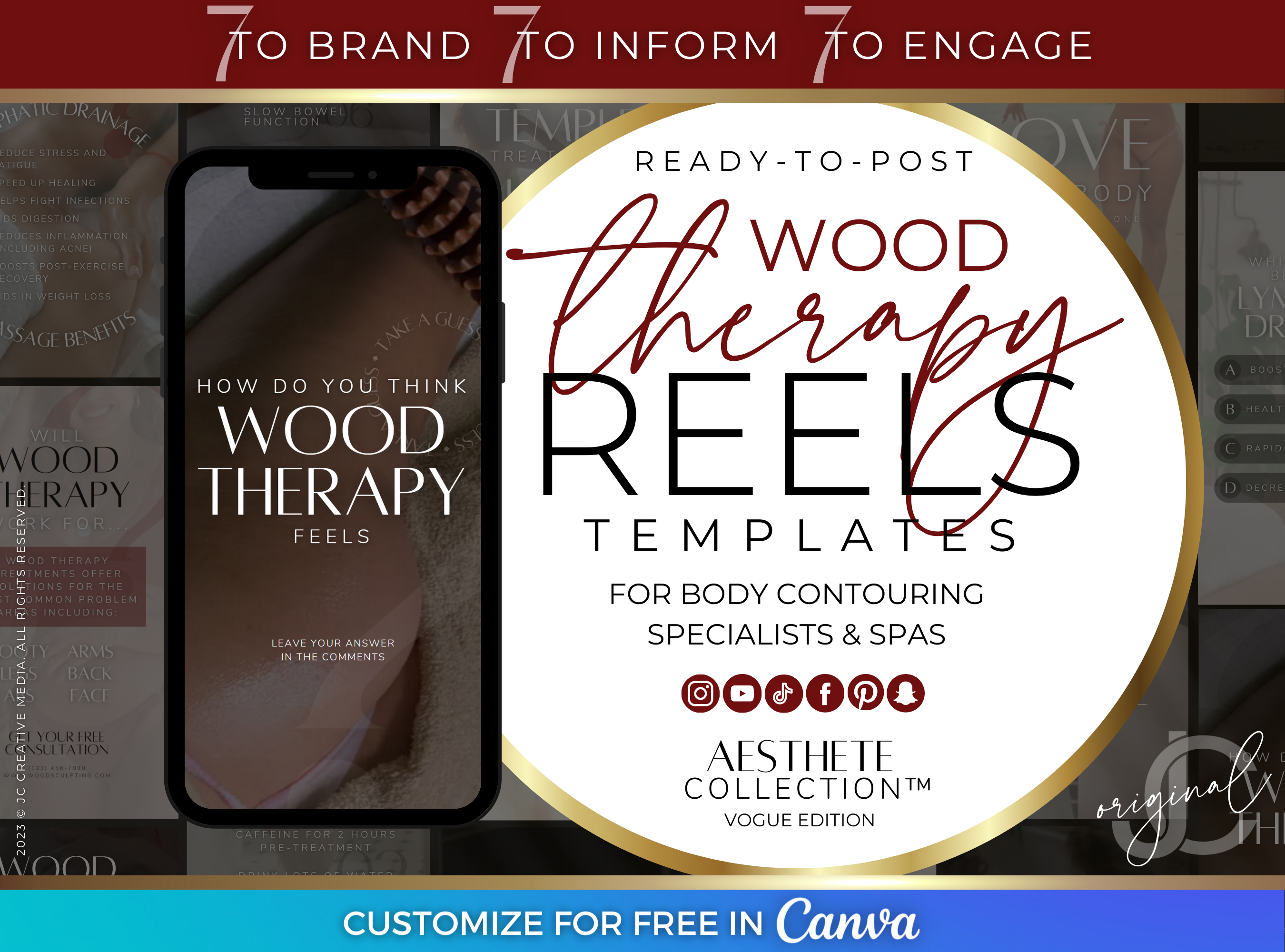 Wood Therapy Reels Posts For Spas and Body Contouring Specialists (Sophisticated Fashion Red, Black, and White Branding)