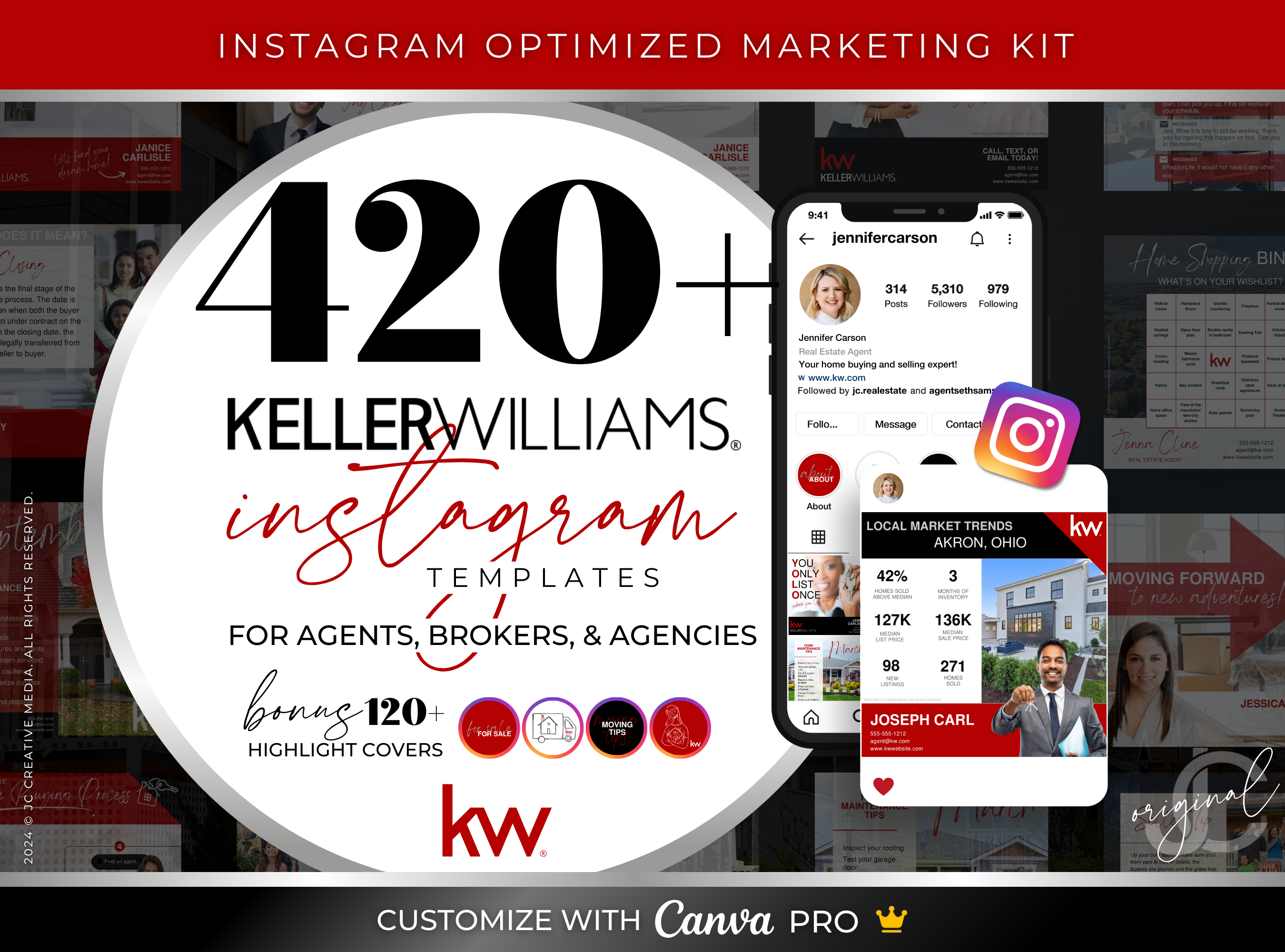 Keller Williams Instagram Canva Templates for Real Estate Agent, Broker, Agency, and Realtor Social Media Marketing and Branding