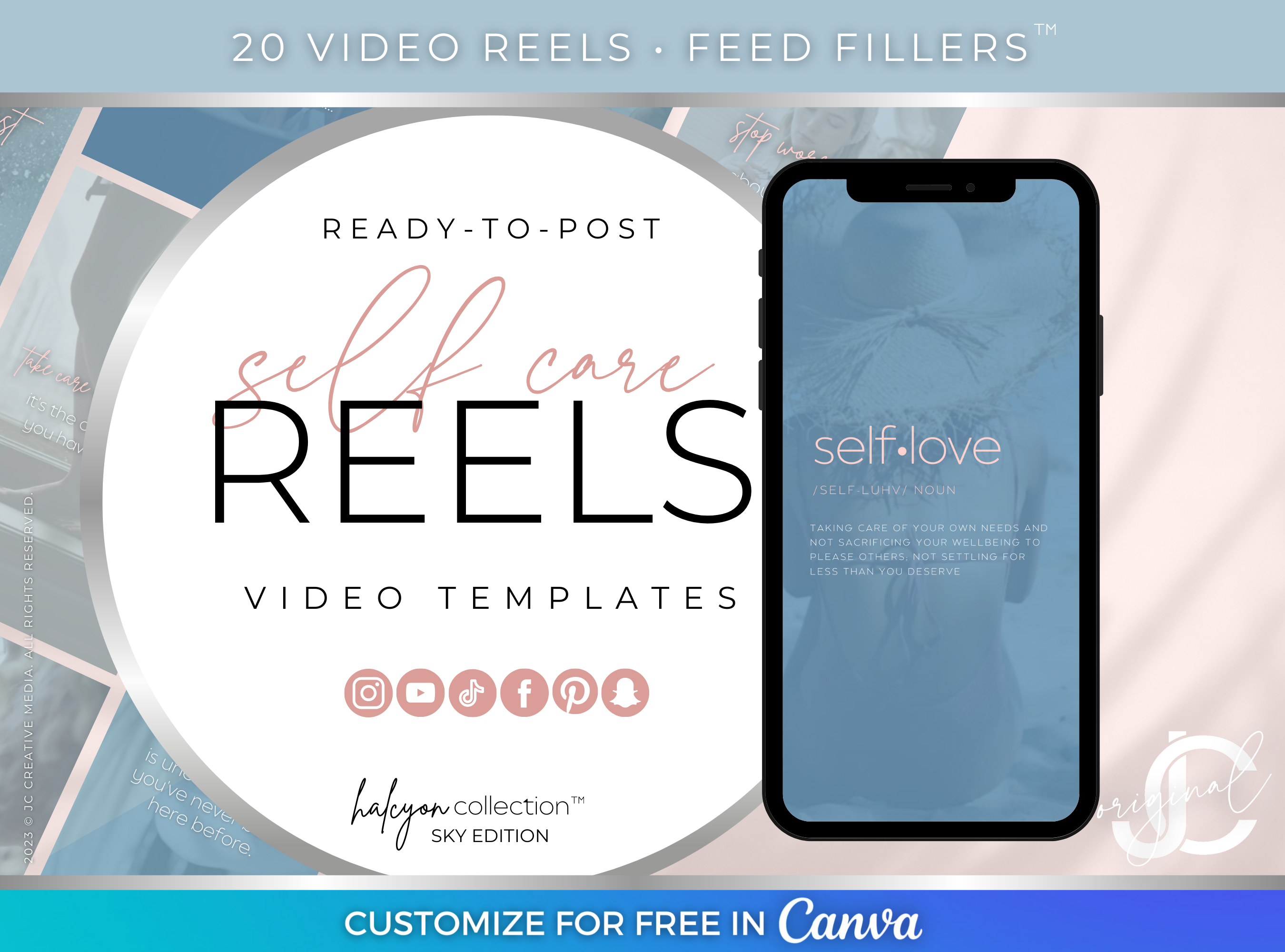 Self Care Instagram Quotes Reels Video Posts (Canva Templates) Sky/Ocean Blue