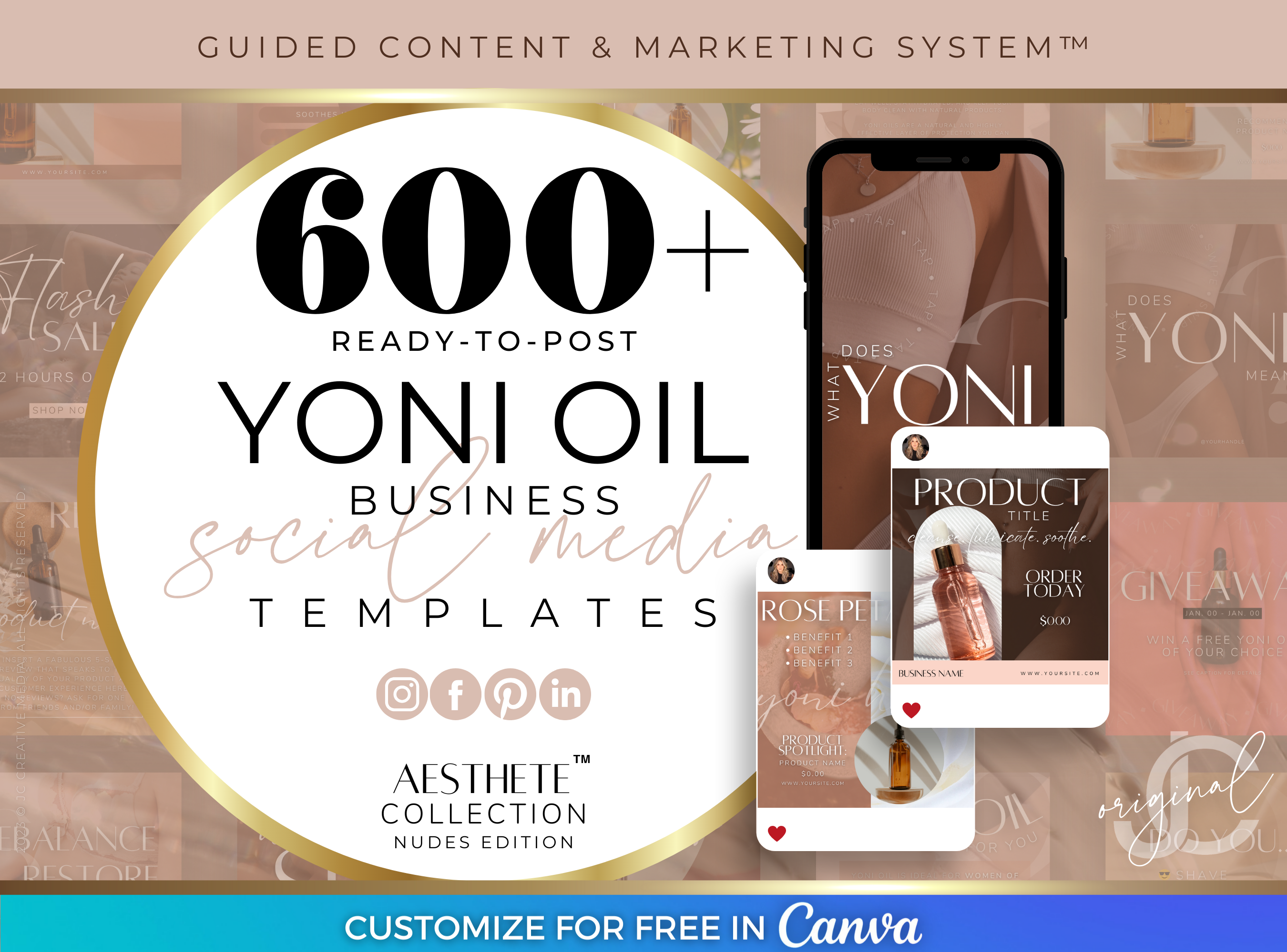 600+ Yoni Oil Business Social Media Canva Templates | Aesthete Collection™ Nudes Edition