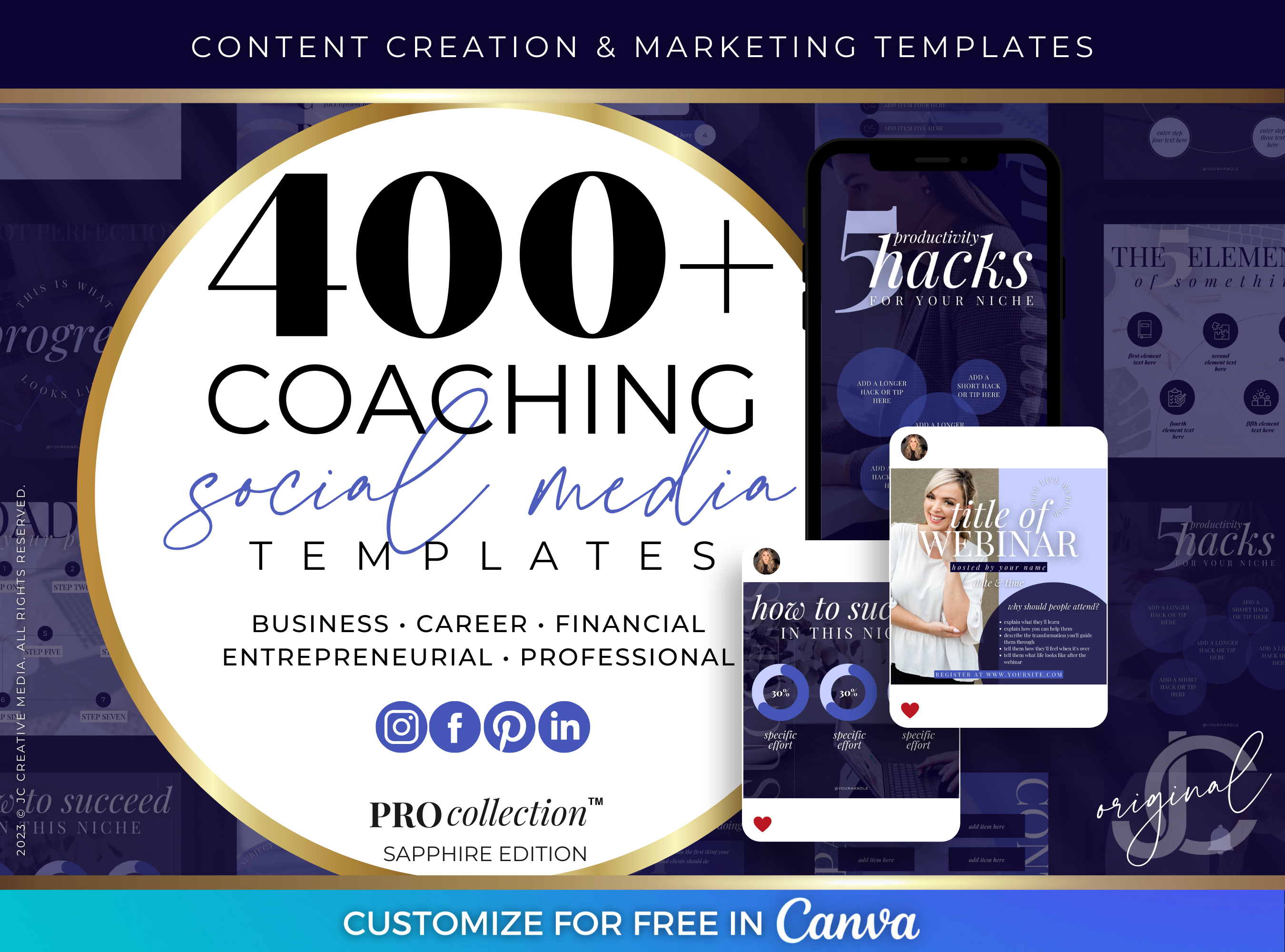 Business Coaching Social Media Content Creation & Marketing Templates (Edit in Canva for FREE!) Royal/Indigo Blue Branding