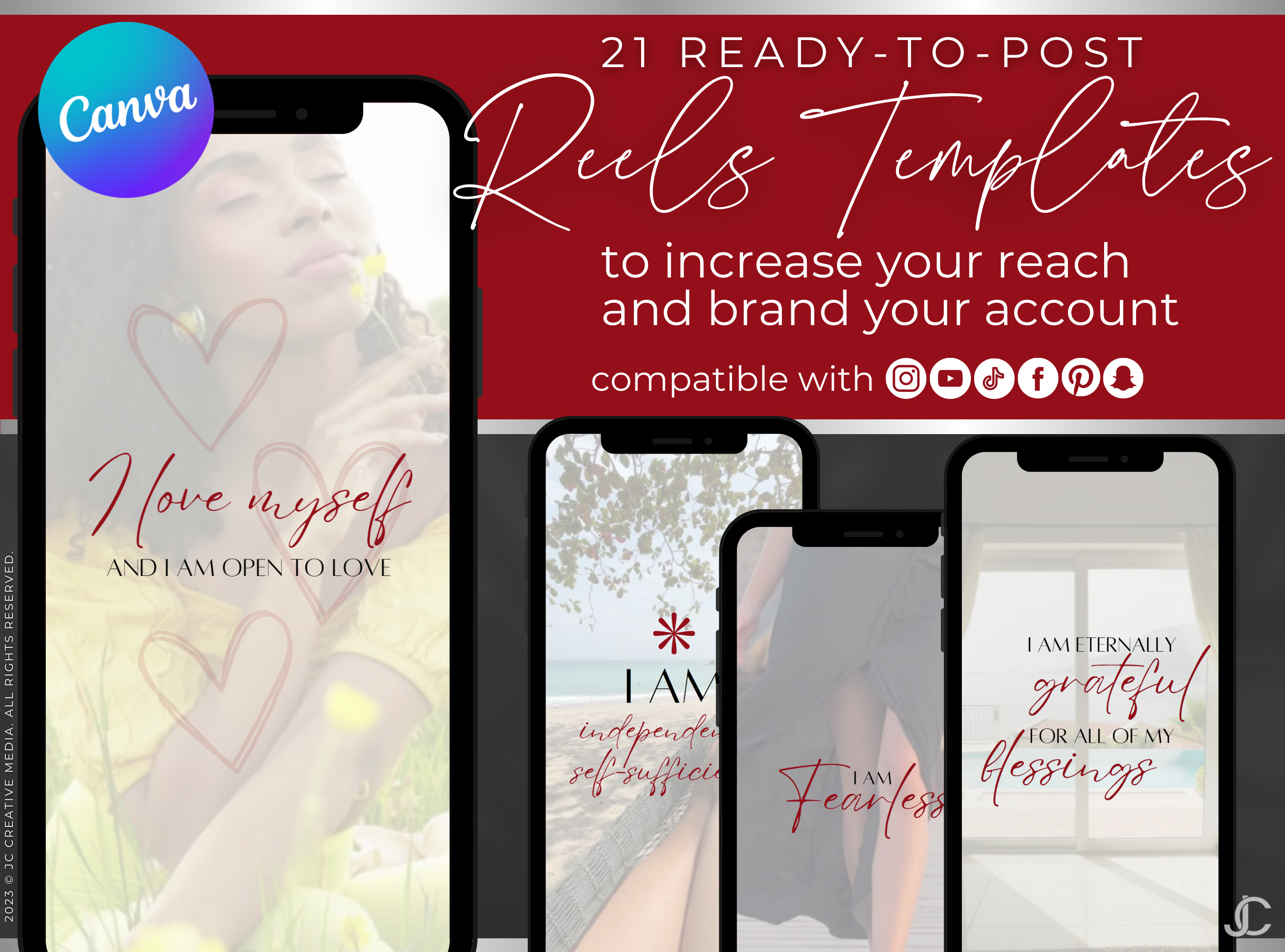 20 Positive Affirmation Quote Reels Videos for Women's Manifestation, Ready-to-Post | Elegance Collection™ Crimson Edition