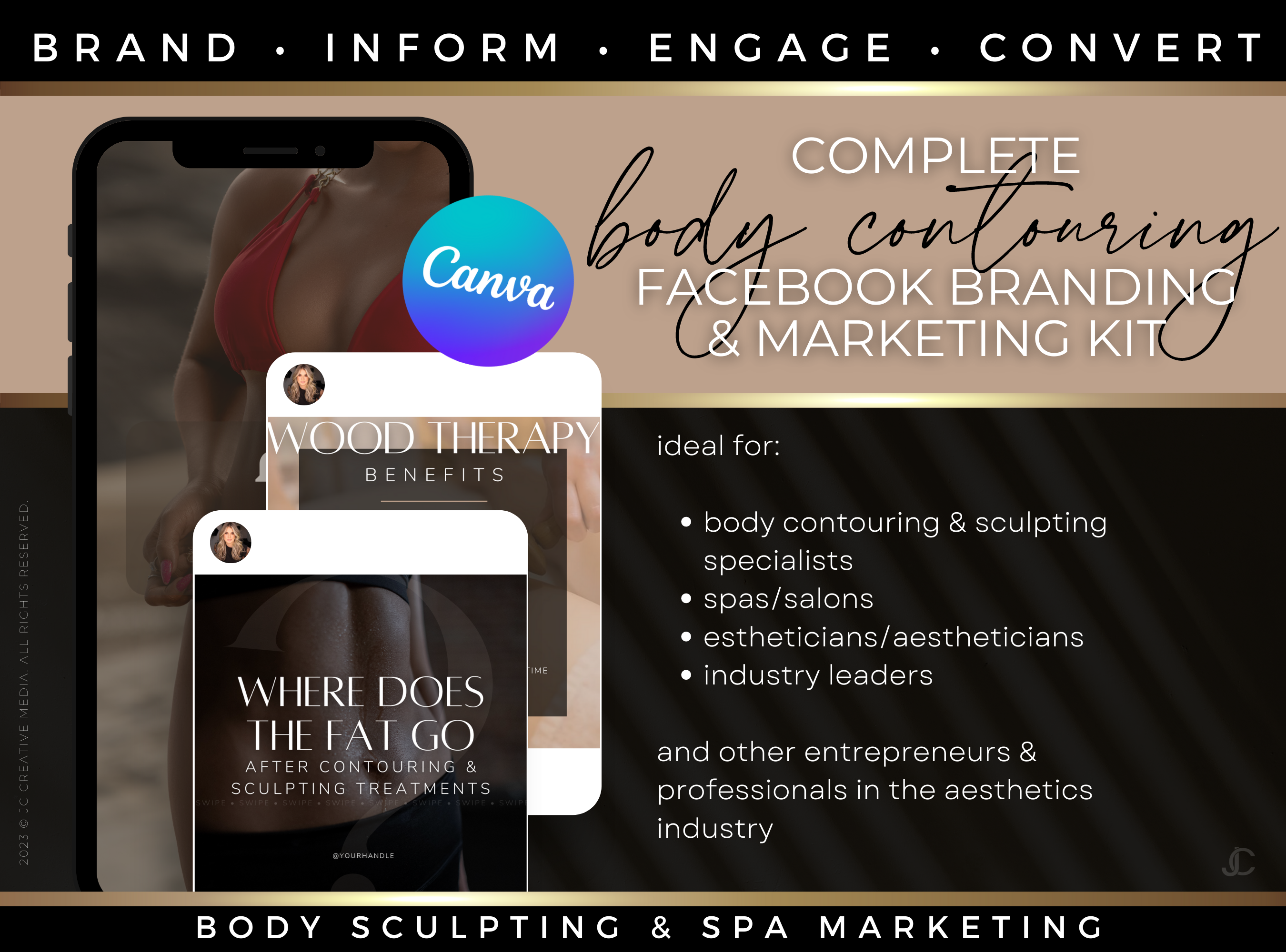 220+ Body Contouring Facebook Posts for Spa & Body Sculpting Specialist Marketing (Canva Templates) | Aesthete Collection™ Luxury Edition