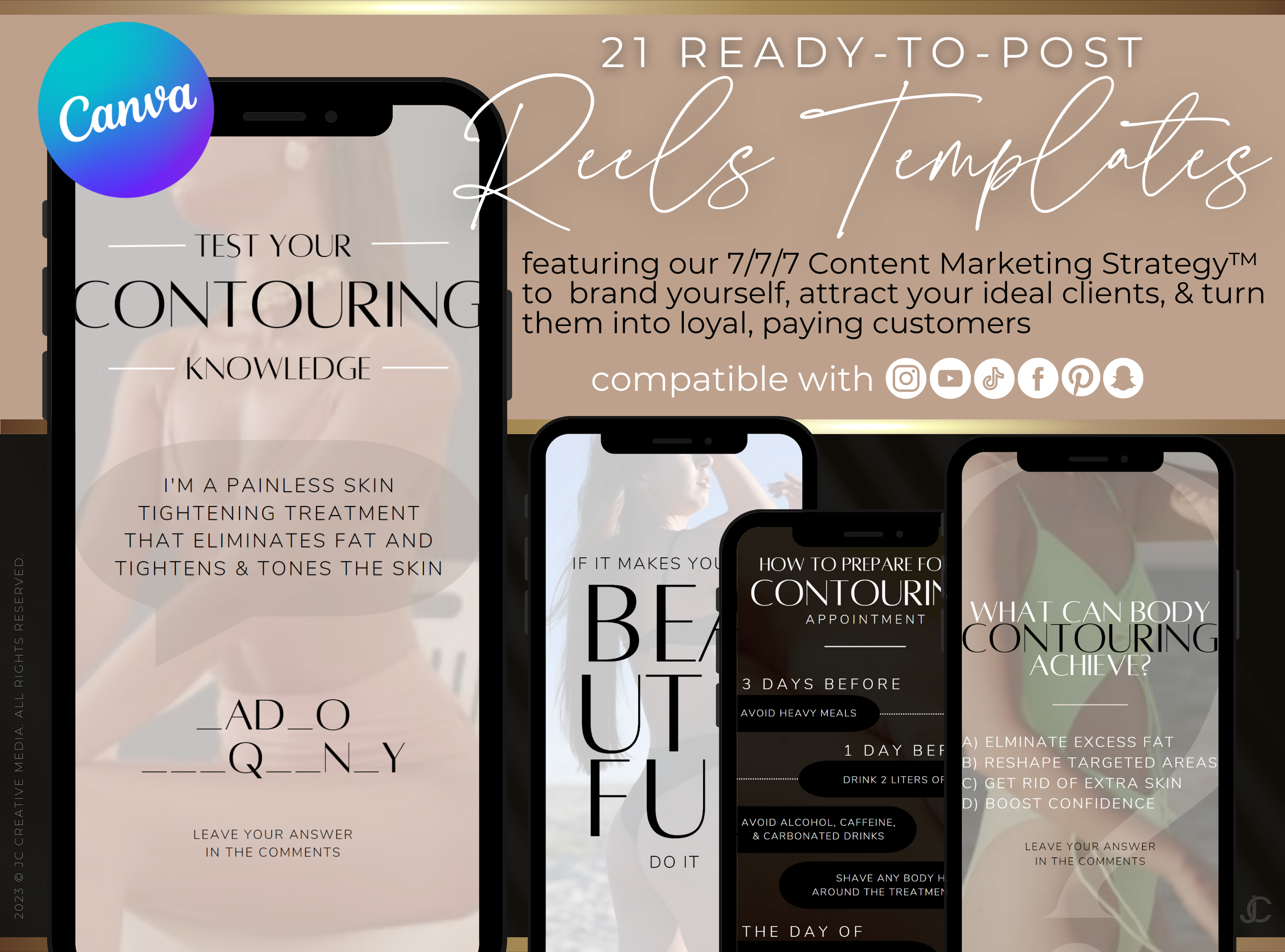 21 Body Contouring/Body Sculpting Marketing Reels Posts for Spas & Specialists (Canva Video Templates) | Aesthete Collection™ Luxury Edition