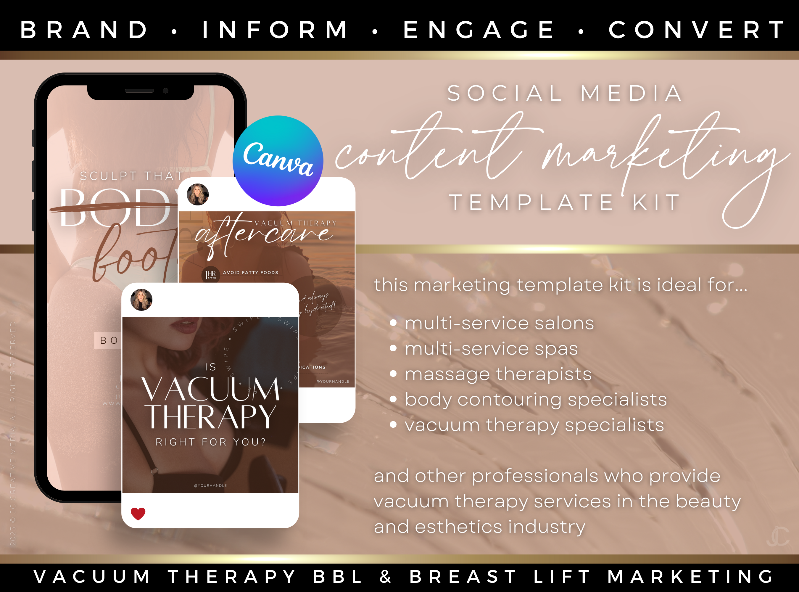 300+ Vacuum Therapy BBL & Breast Lift Social Media Canva Templates for Spa Marketing | Aesthete Collection™ Nudes Edition