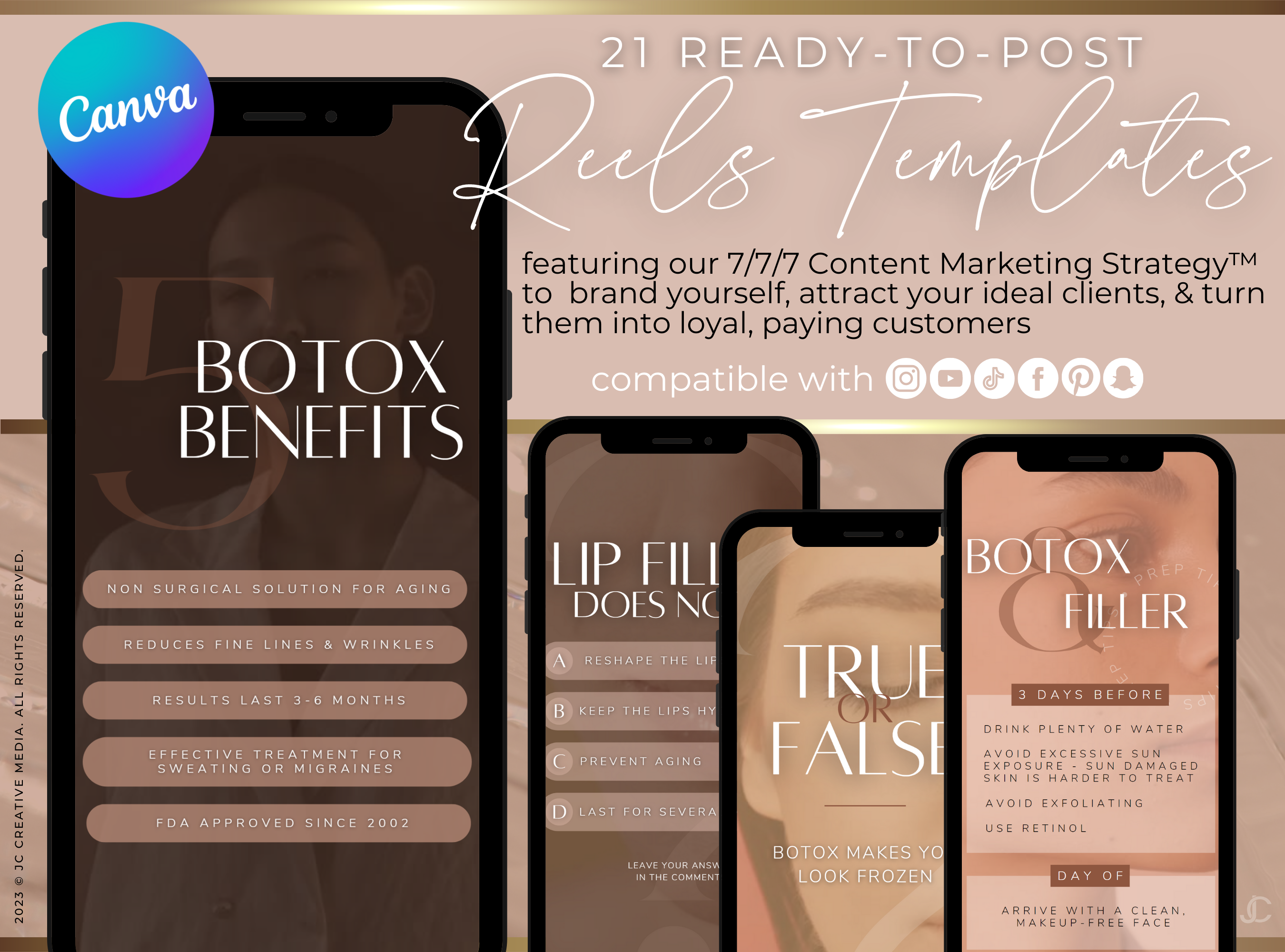 21 Nurse Injector Botox & Filler Marketing Reels Posts (Canva Video Templates) | Aesthete Collection™ Nudes Edition