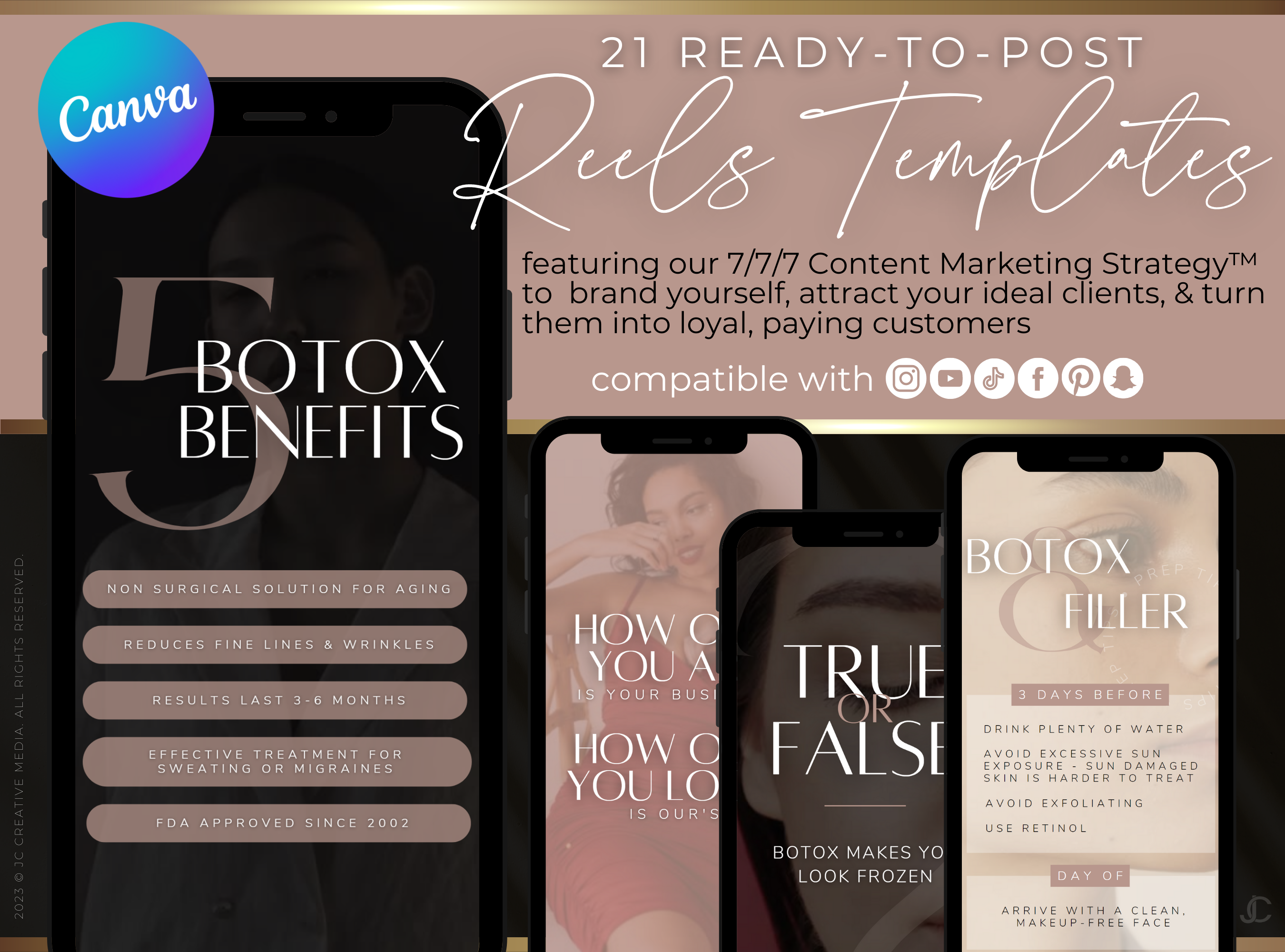 21 Nurse Injector Botox & Filler Marketing Reels Posts (Canva Video Templates) | Aesthete Collection™ Rose Gold Edition