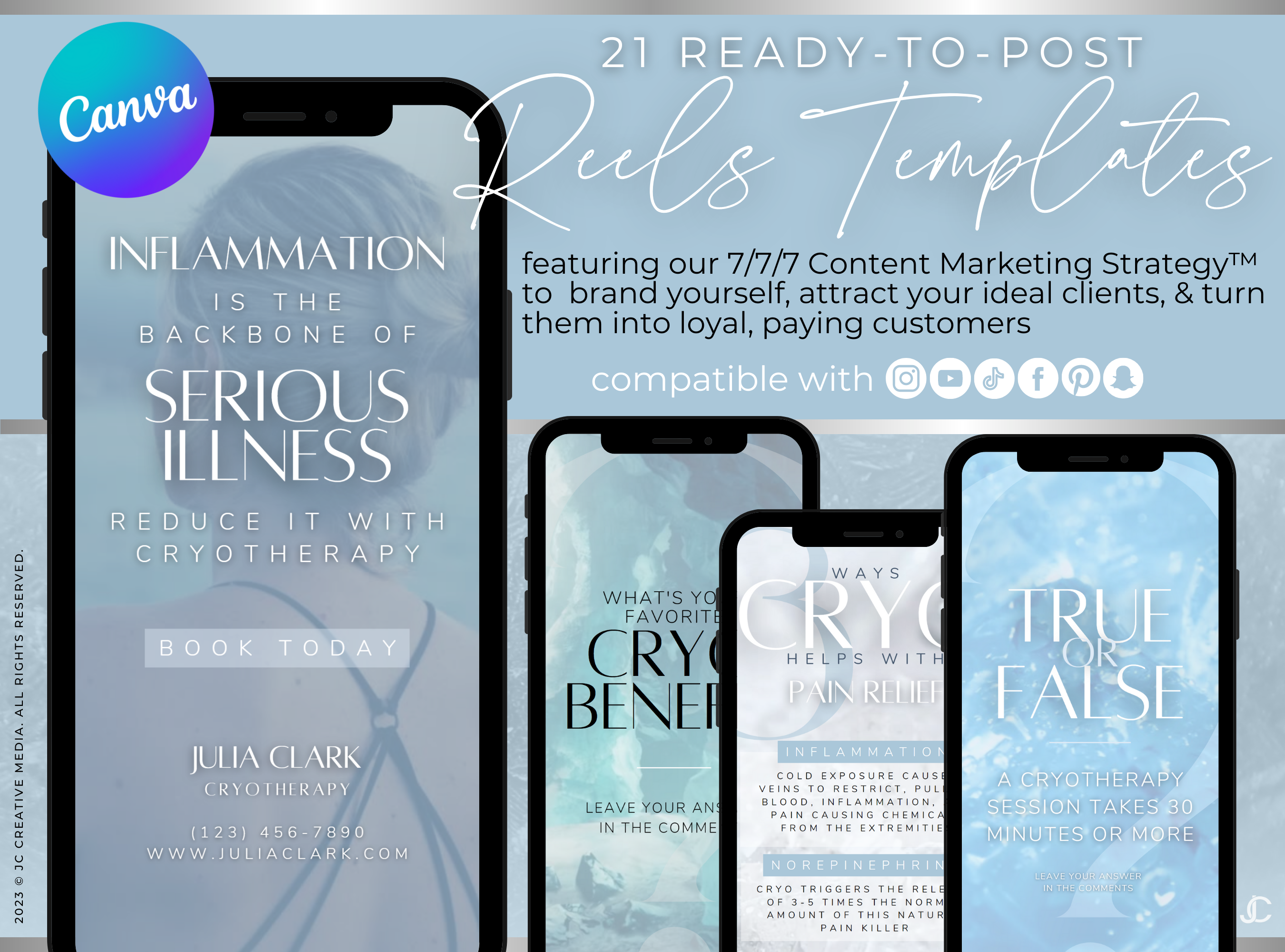 21 Cryotherapy Marketing Reels Posts (Video Canva Templates) | Aesthete Collection™ Ice Edition