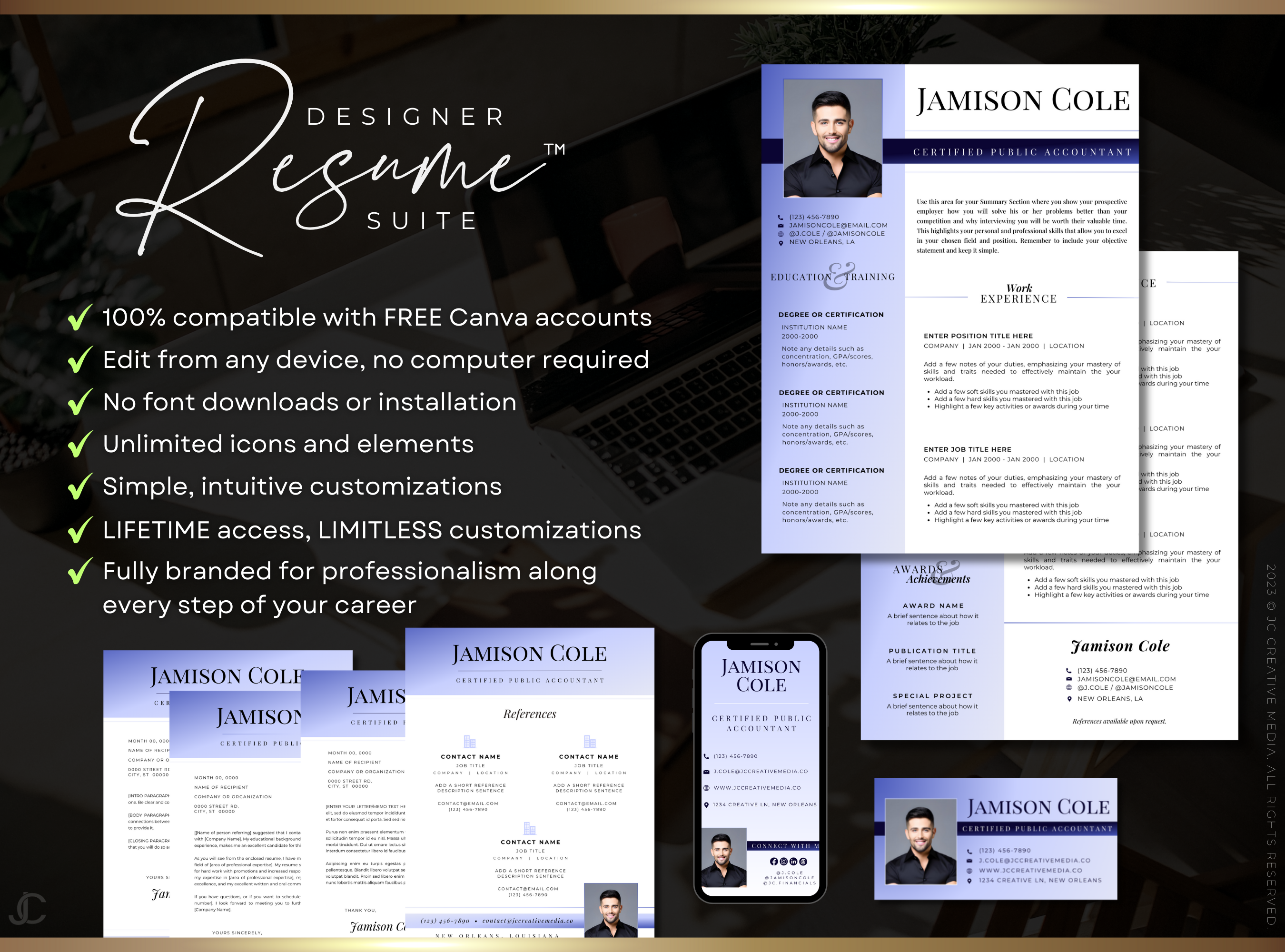 Designer Resume™ Suite (Canva Templates) | Pro Collection™ Sapphire Edition