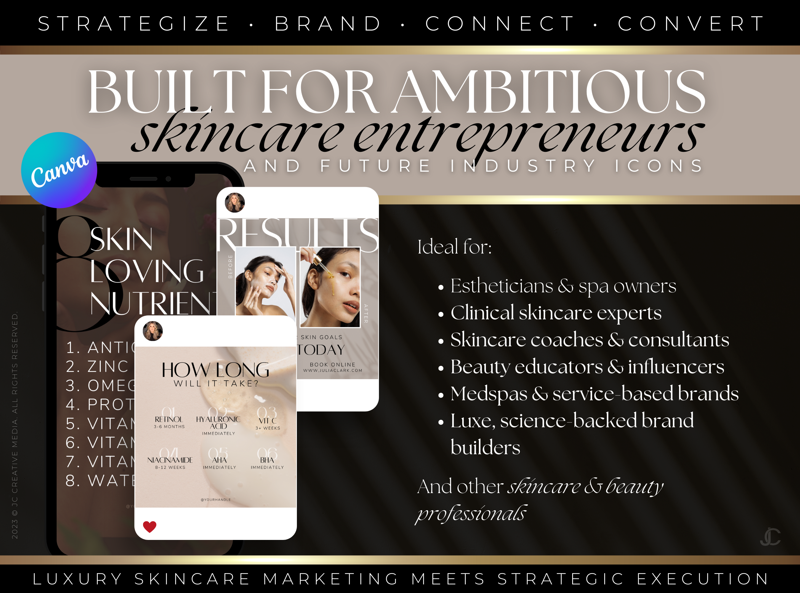 Luxury Skincare & Esthetician Marketing Template Bundle | 520+ Editable Social Media Canva Templates for Instagram, Facebook, & More