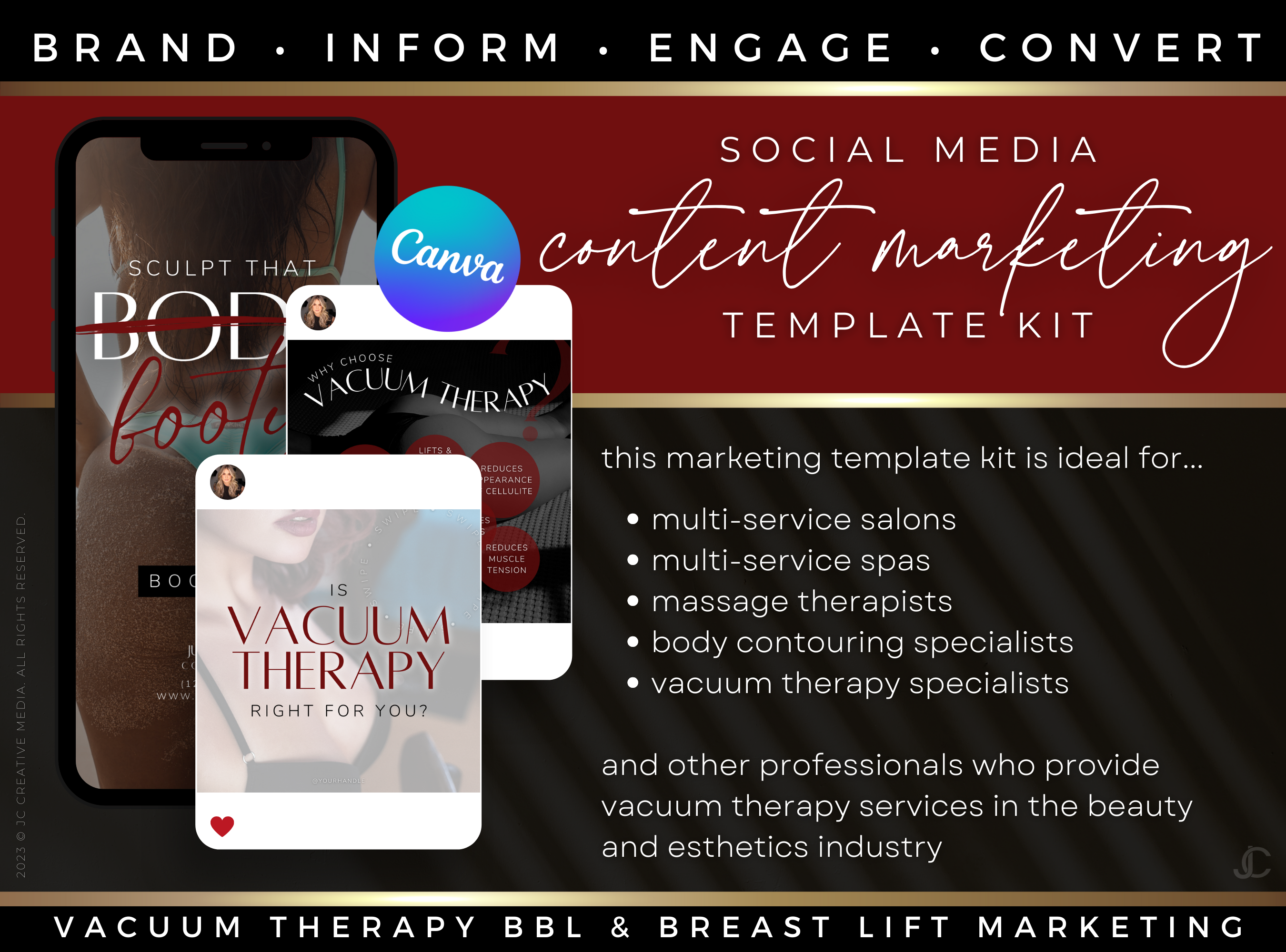 300+ Vacuum Therapy BBL & Breast Lift Social Media Canva Templates for Spa Marketing | Aesthete Collection™ Vogue Edition