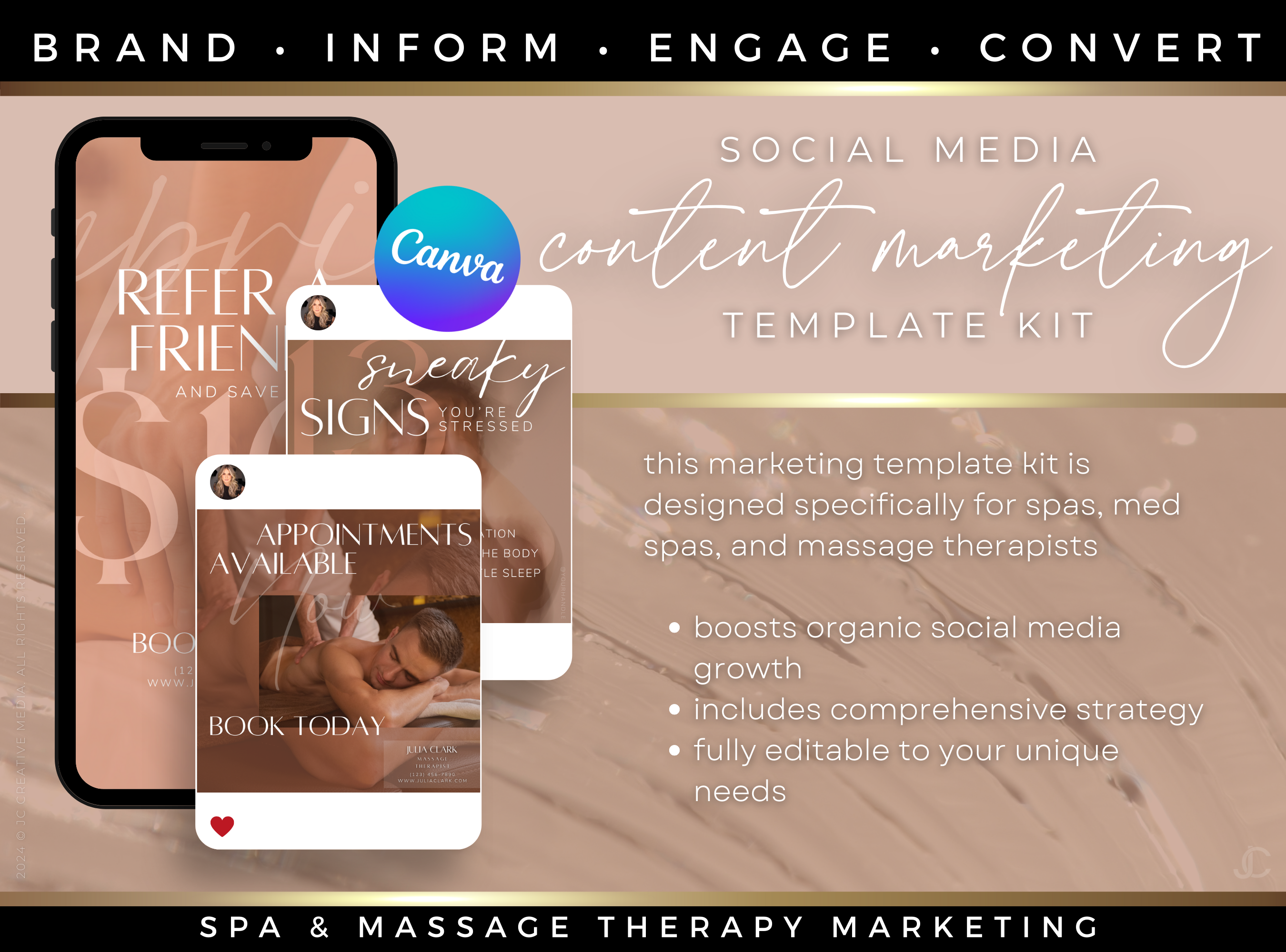 260 Massage Therapy Social Media Canva Templates for Spa Marketing | Aesthete Collection™ Nudes Edition