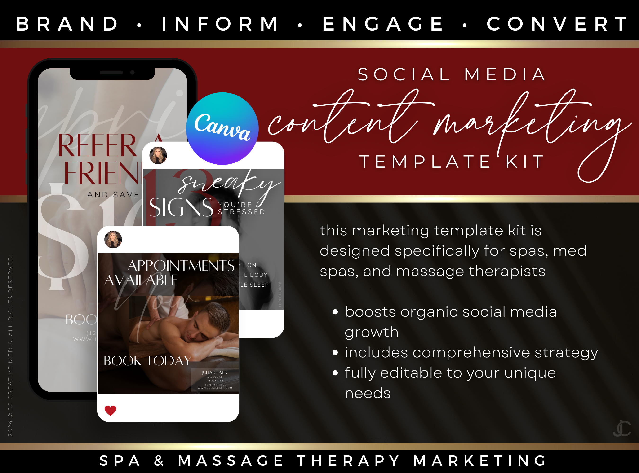 260 Massage Therapy Social Media Canva Templates for Spa Marketing | Aesthete Collection™ Vogue Edition