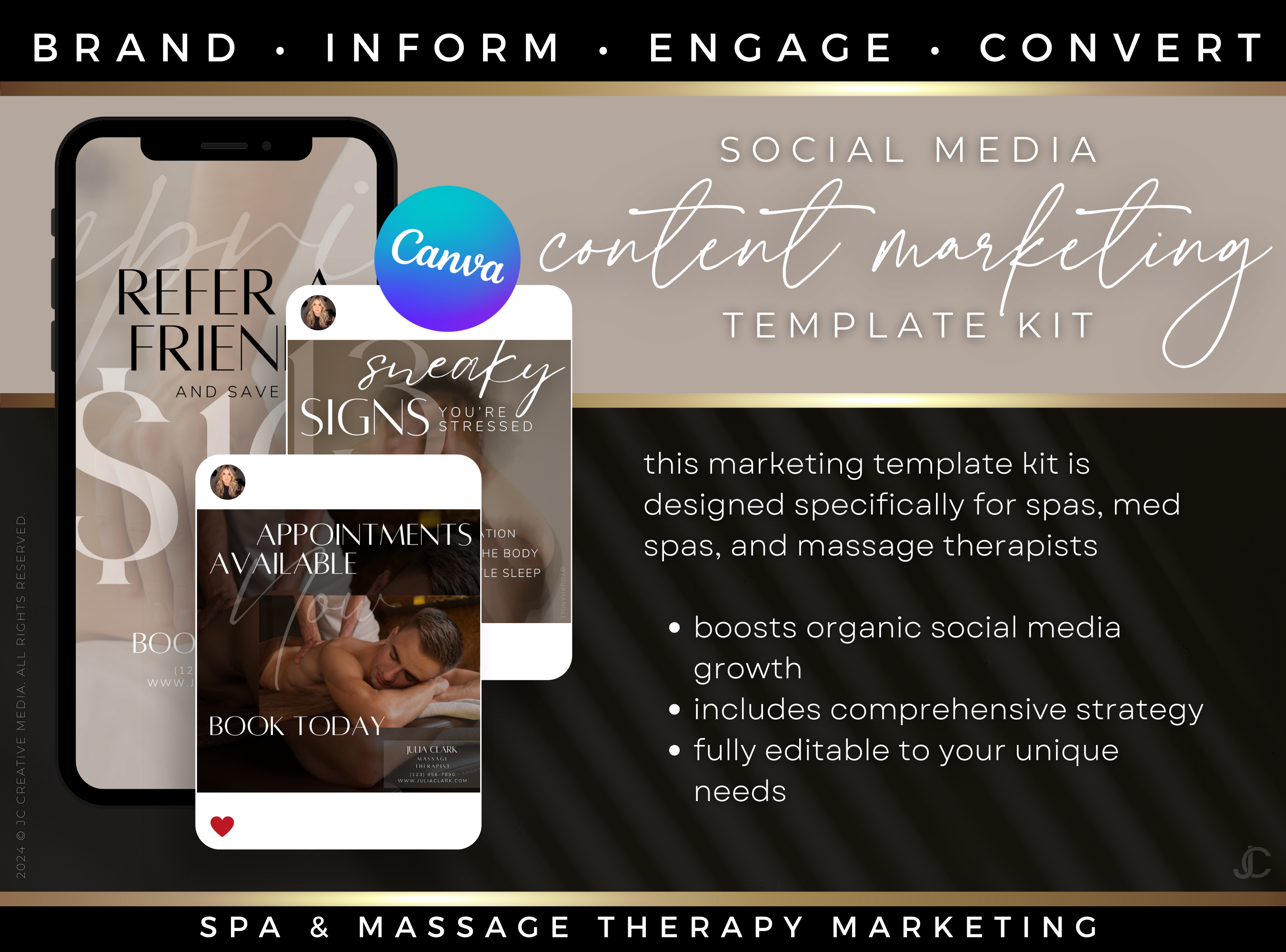 260 Massage Therapy Social Media Canva Templates for Spa & Massage Therapist Marketing | Aesthete Collection™ Luxury Edition