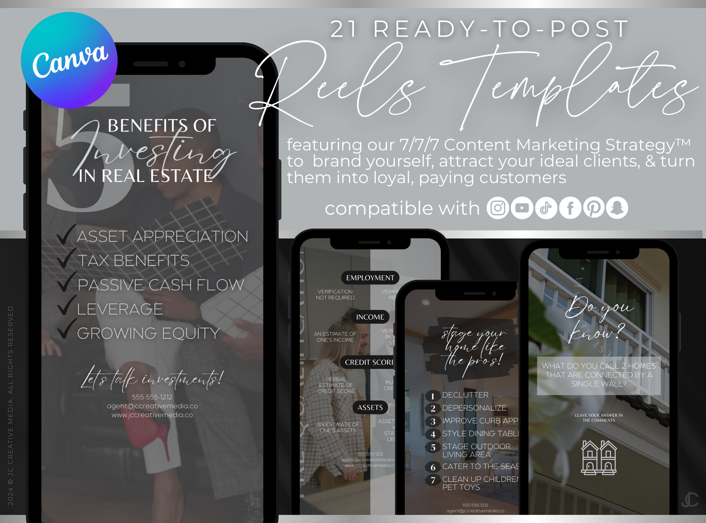 21 Real Estate Marketing Reels Posts: VOL. 3 (Canva Video Templates) | Estate Collection™ Modern Edition