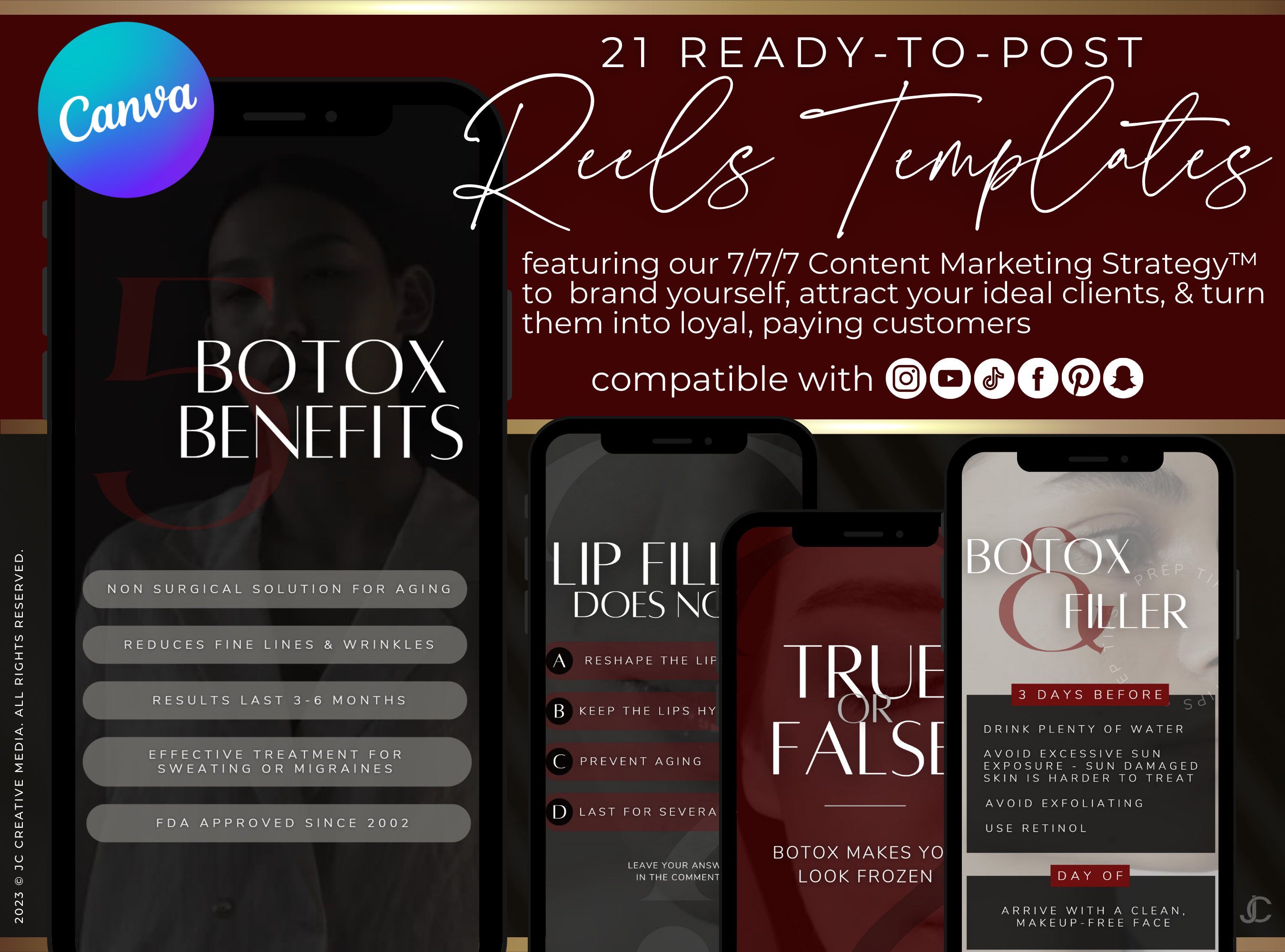 21 Nurse Injector Botox & Filler Marketing Reels Posts (Canva Video Templates) | Aesthete Collection™ Vogue Edition