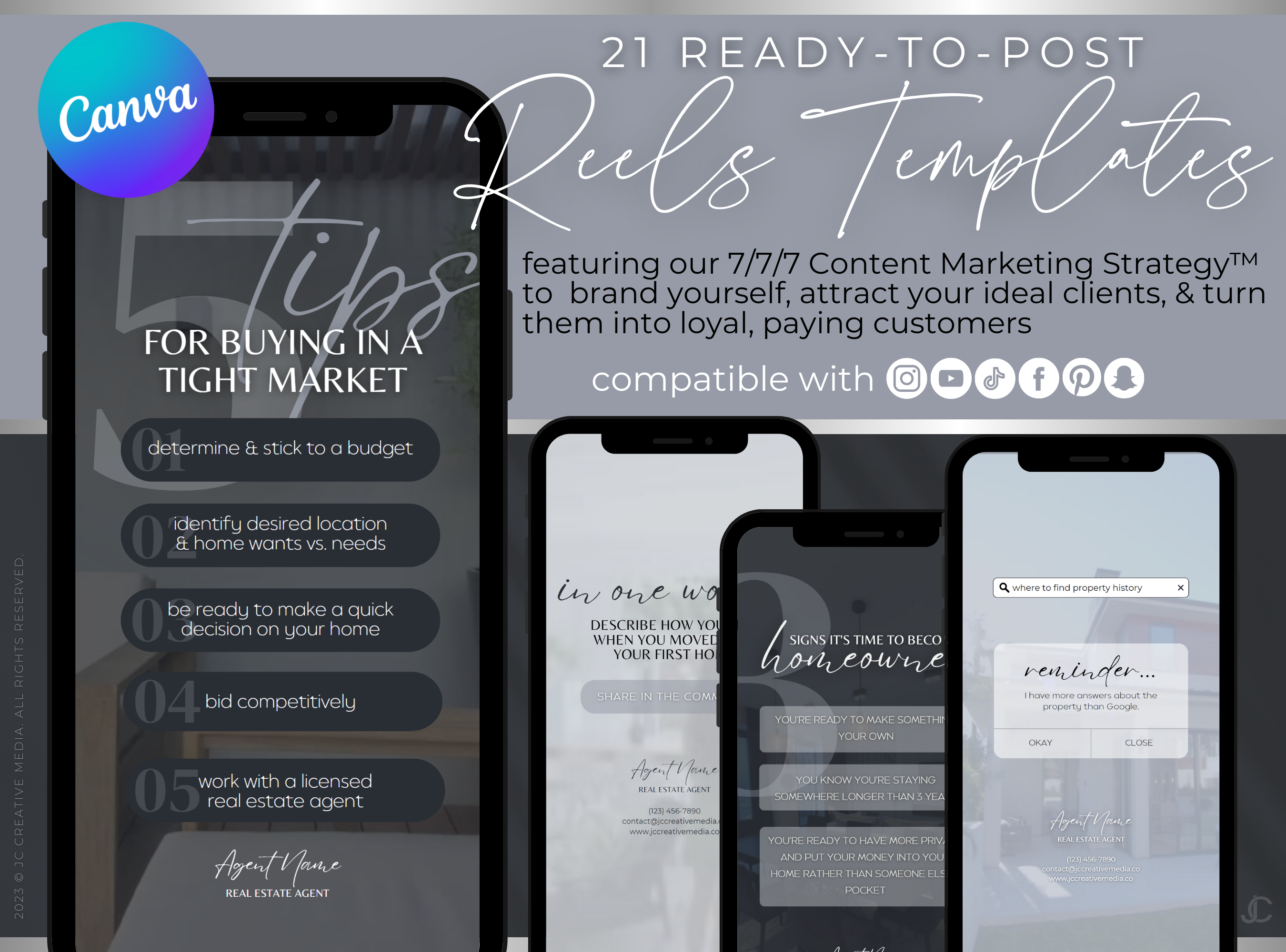 21 Real Estate Marketing Reels Posts: VOL. 2 (Canva Video Templates) | Estate Collection™ Midnight Edition