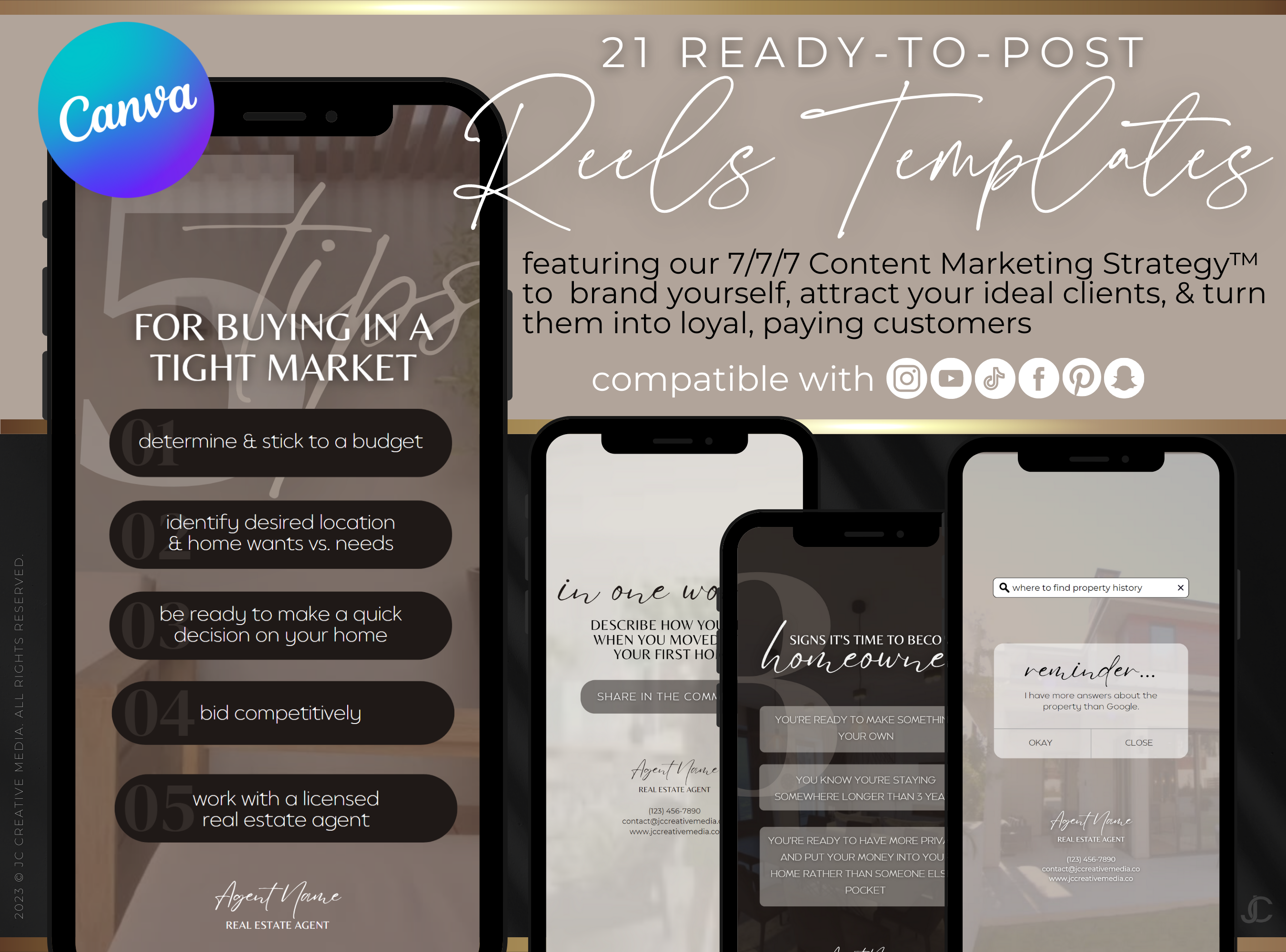 21 Real Estate Marketing Reels Posts: VOL. 2 (Canva Video Templates) | Estate Collection™ Luxe Edition