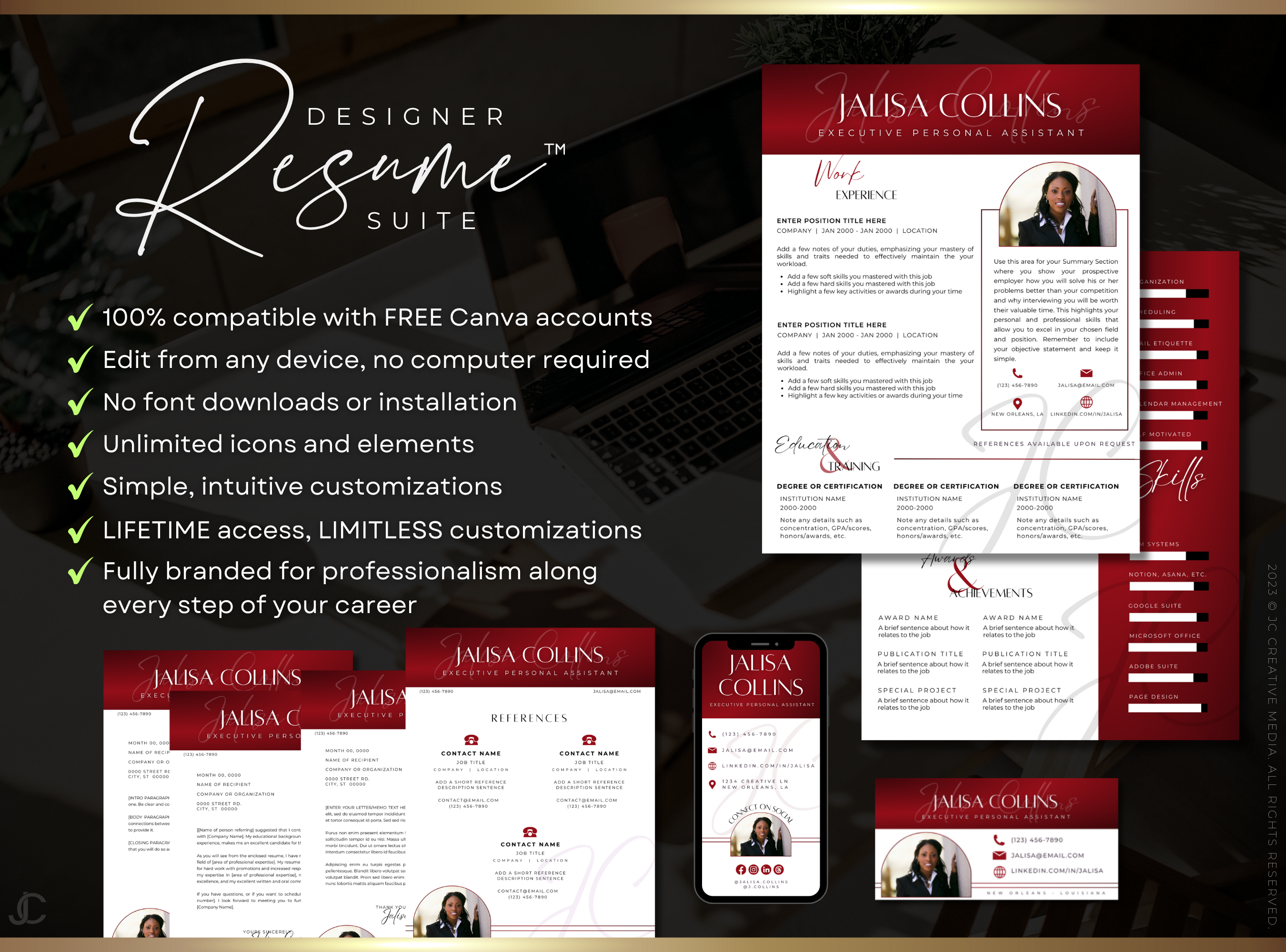 Designer Resume™ Suite (Canva Templates) | Elegance Collection™ Crimson Edition