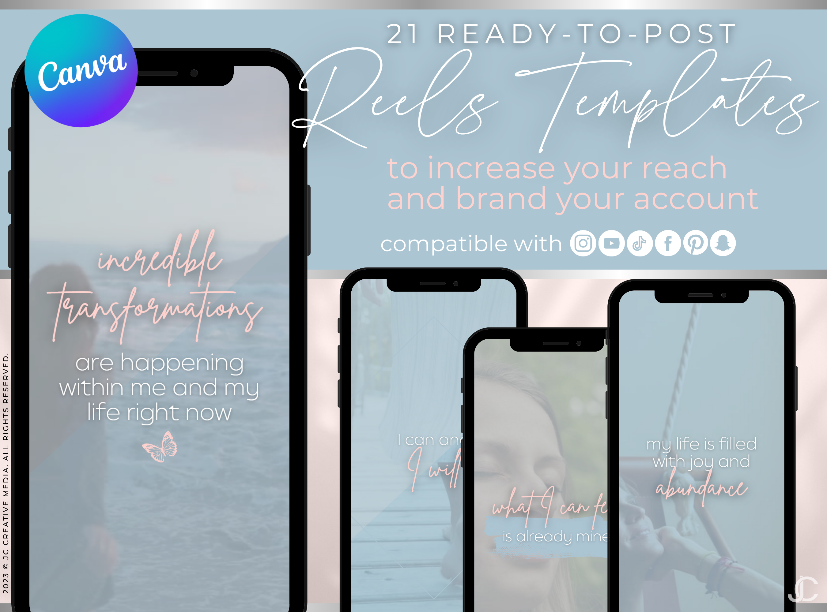 20 Self Care & Happiness Affirmation Reels Video Templates (Ready-to-Post) | Halcyon Collection™ Sky Edition