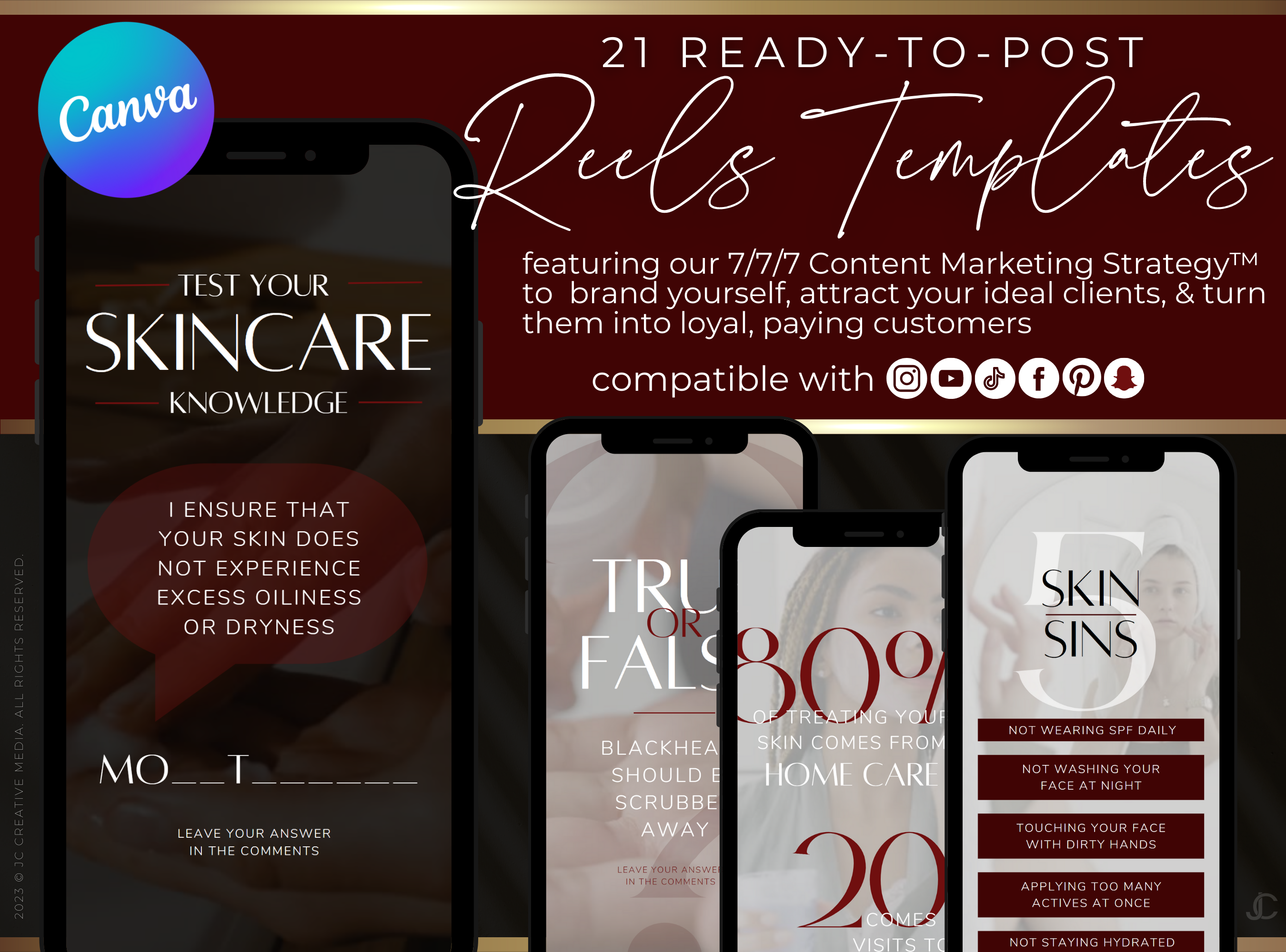 21 Spa/Esthetician Skincare Marketing Reels Posts (Canva Video Templates) | Aesthete Collection™ Vogue Edition