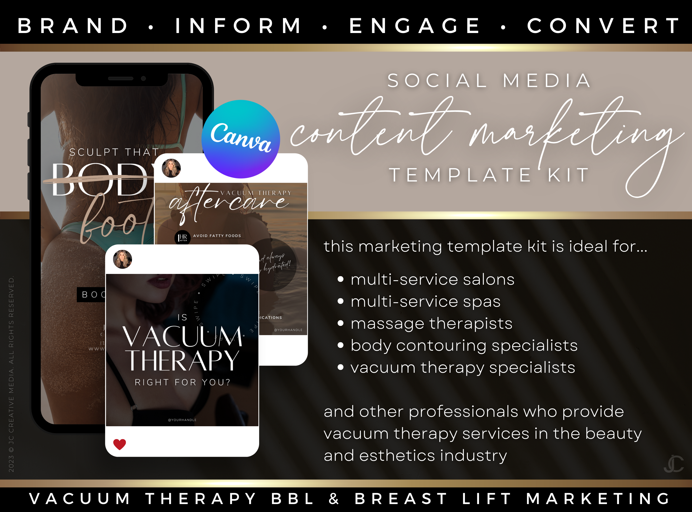 300+ Vacuum Therapy BBL & Breast Lift Social Media Canva Templates for Spa Marketing | Aesthete Collection™ Luxury Edition