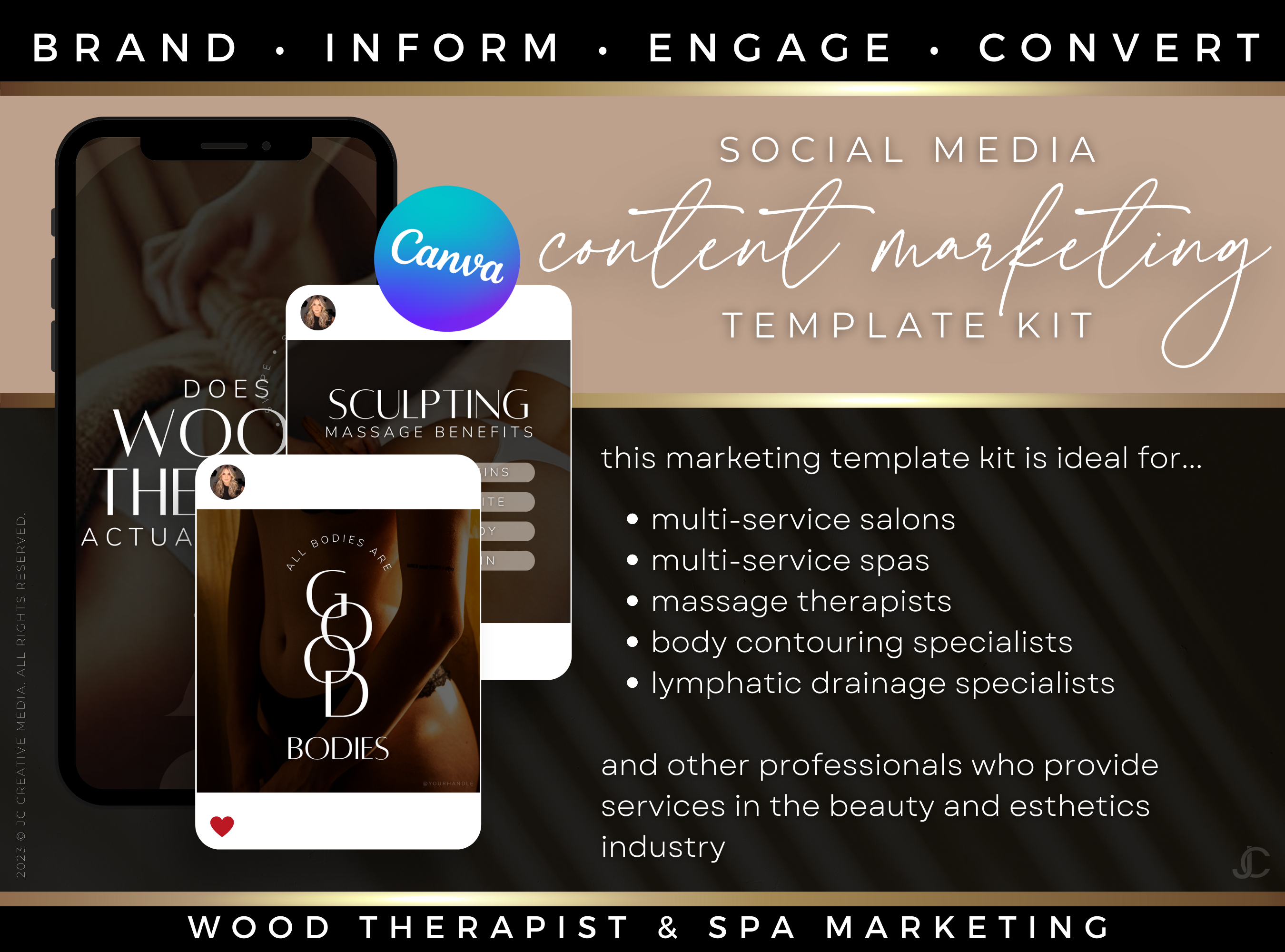 400+ Wood Therapy Social Media Canva Templates for Spa & Massage Therapist Marketing | Aesthete Collection™ Luxury Edition