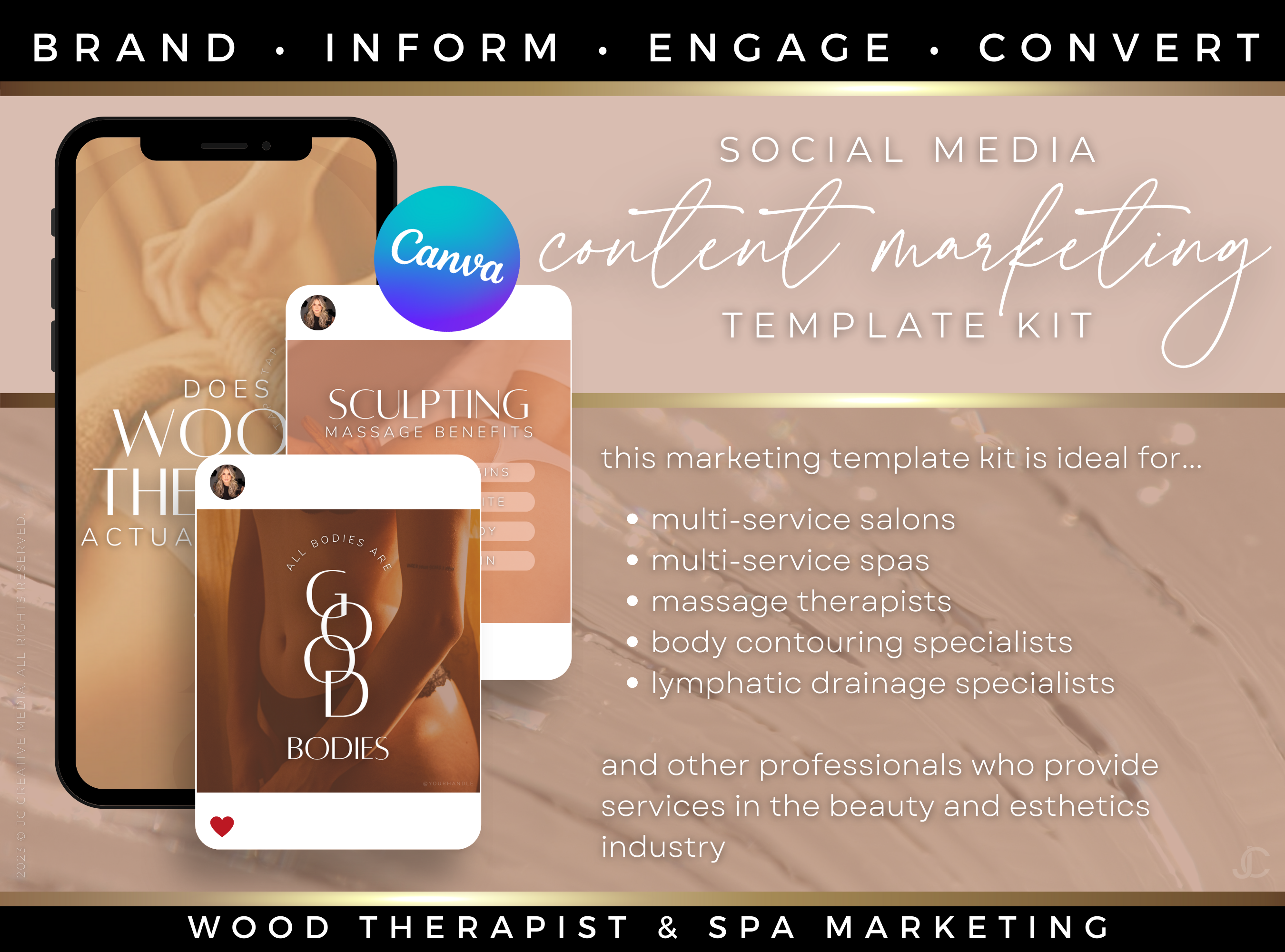 400+ Wood Therapy Social Media Canva Templates for Spa & Massage Therapist Marketing | Aesthete Collection™ Nudes Edition