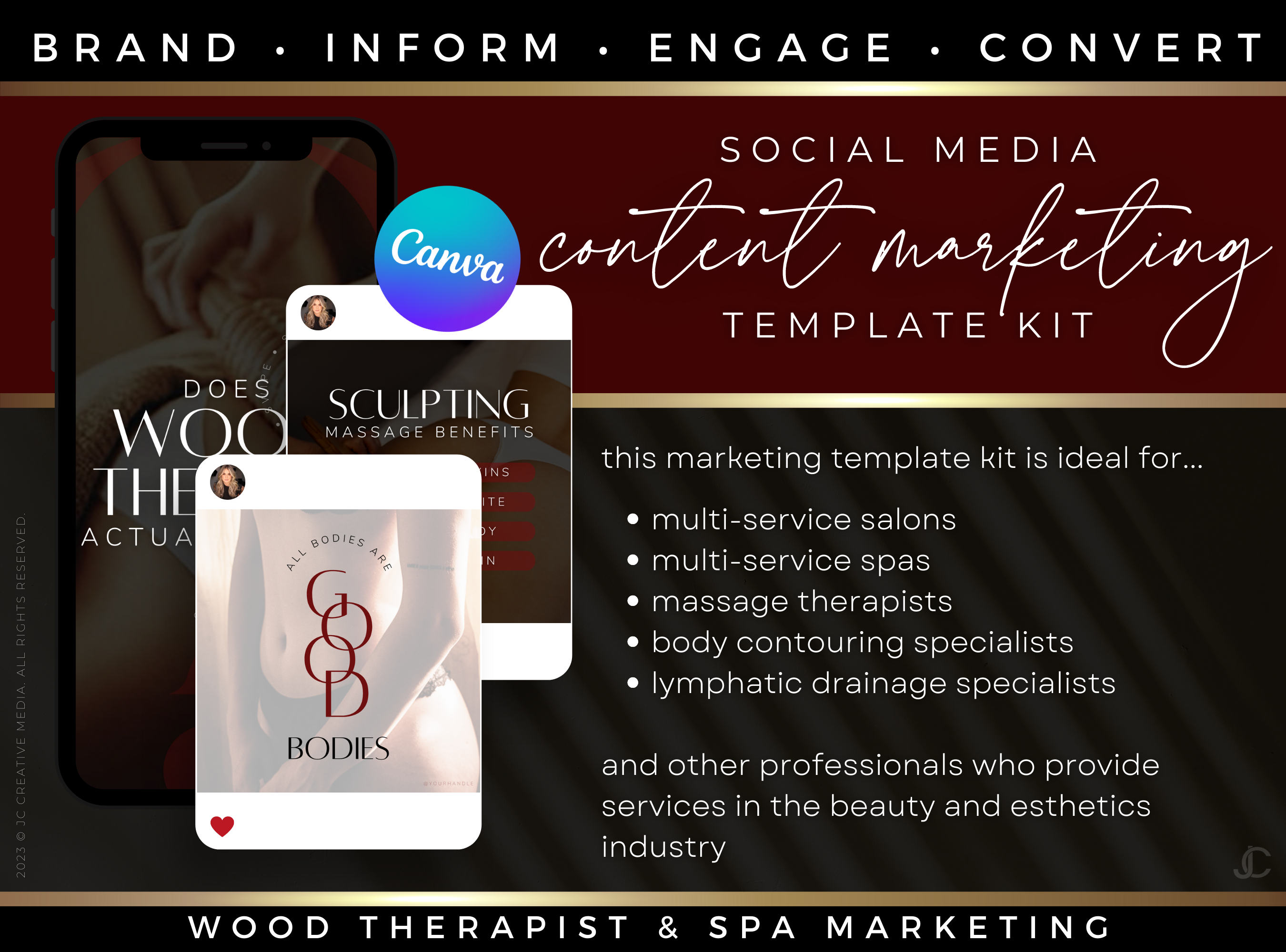 400+ Wood Therapy Social Media Canva Templates for Spa & Massage Therapist Marketing | Aesthete Collection™ Vogue Edition