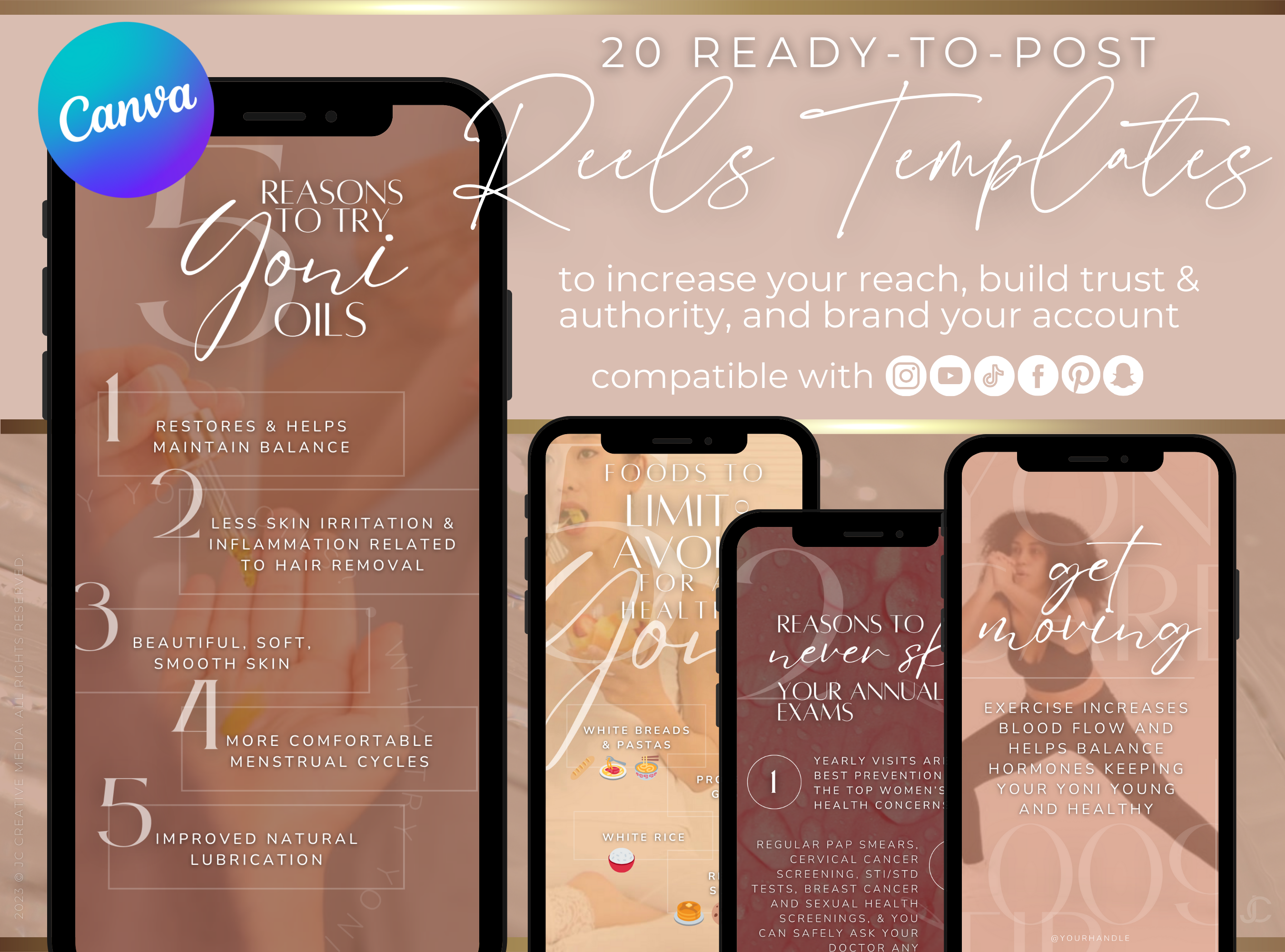 20 Yoni Care Reels Posts for Yoni Specialists & Business Owners (Canva Video Templates) | Aesthete Collection™ Nudes Edition