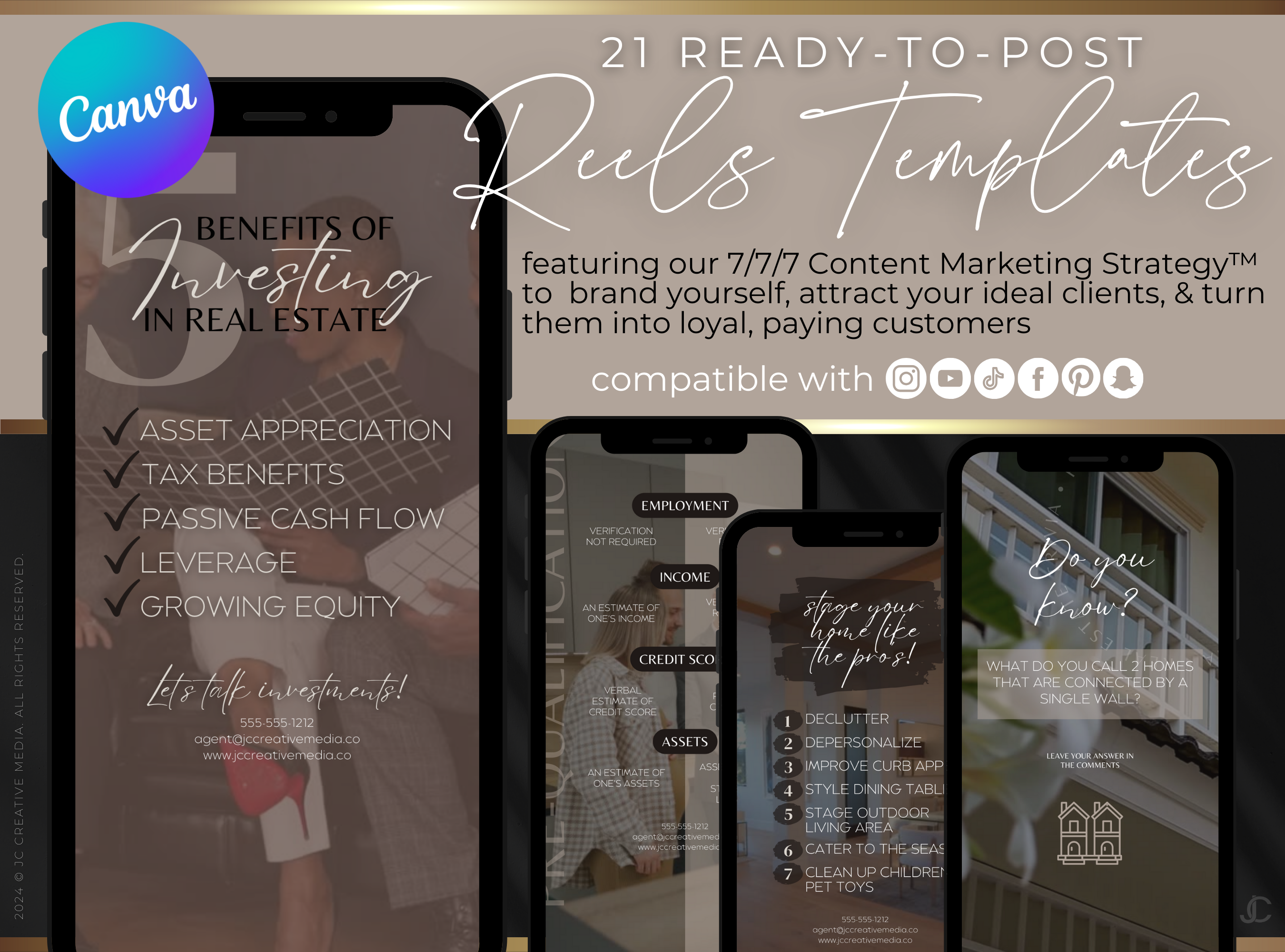 21 Real Estate Marketing Reels Posts: VOL. 3 (Canva Video Templates) | Estate Collection™ Luxe Edition