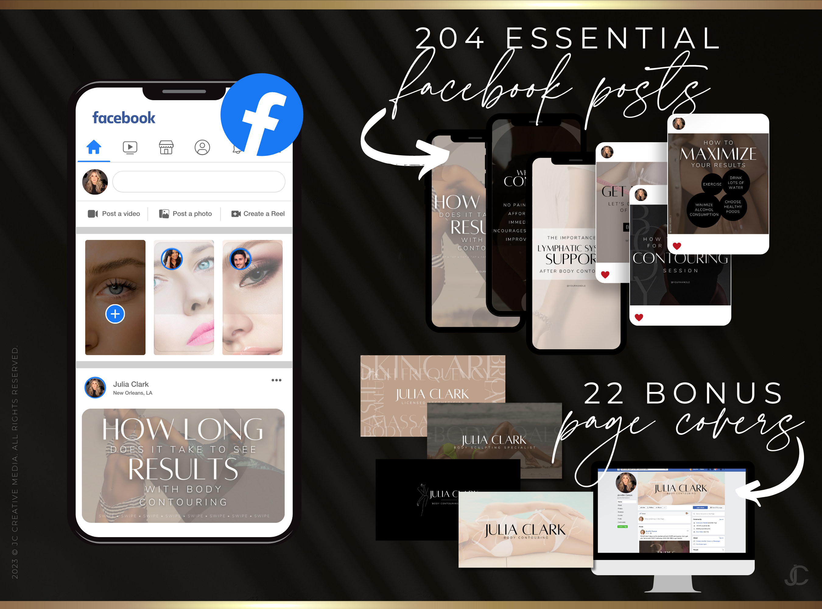 220+ Body Contouring Facebook Posts for Spa & Body Sculpting Specialist Marketing (Canva Templates) | Aesthete Collection™ Luxury Edition