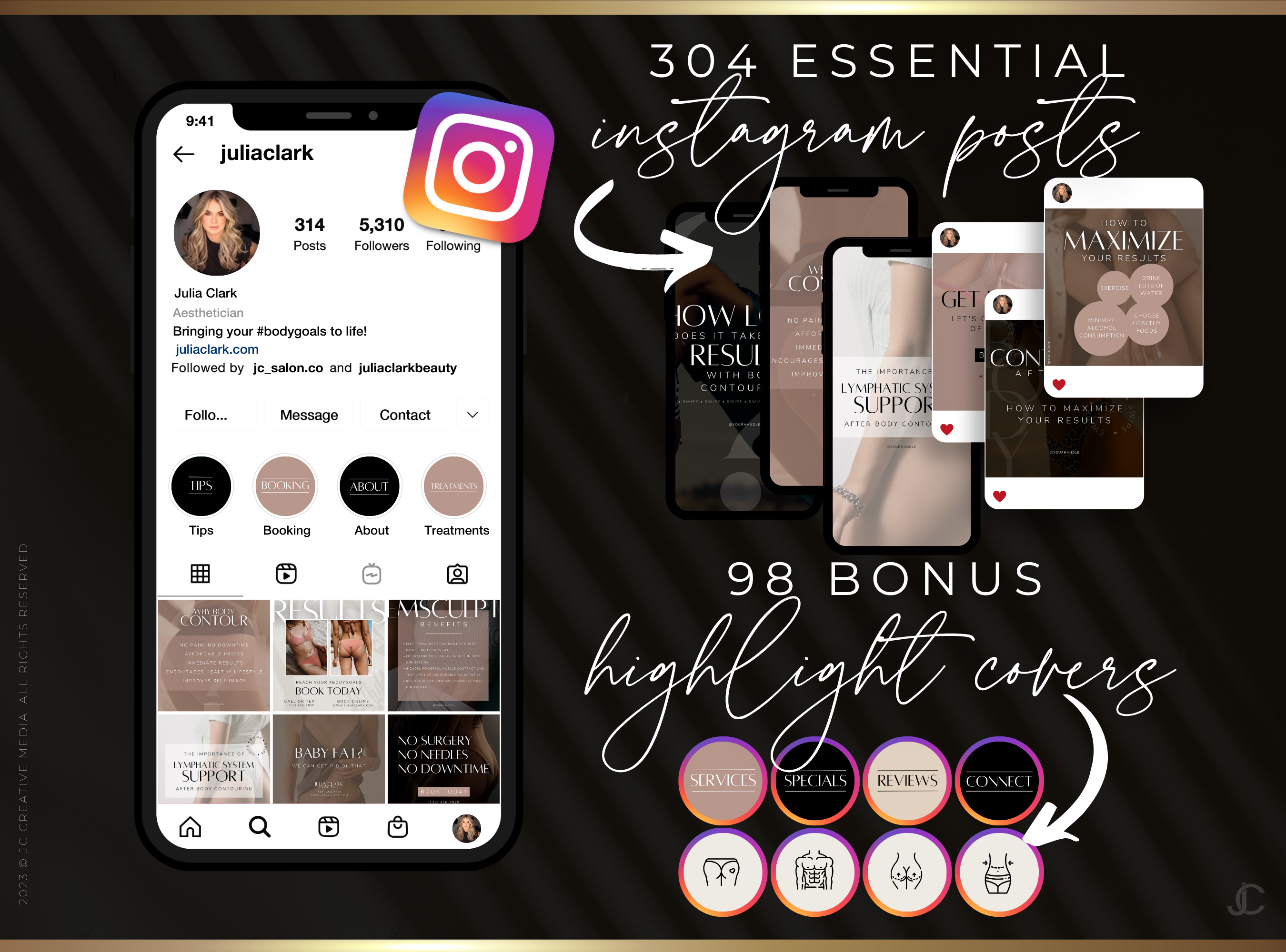 400 Body Contouring Instagram Posts for Spa & Body Sculpting Specialist Marketing (Canva Templates) | Aesthete Collection™ Rose Gold Edition