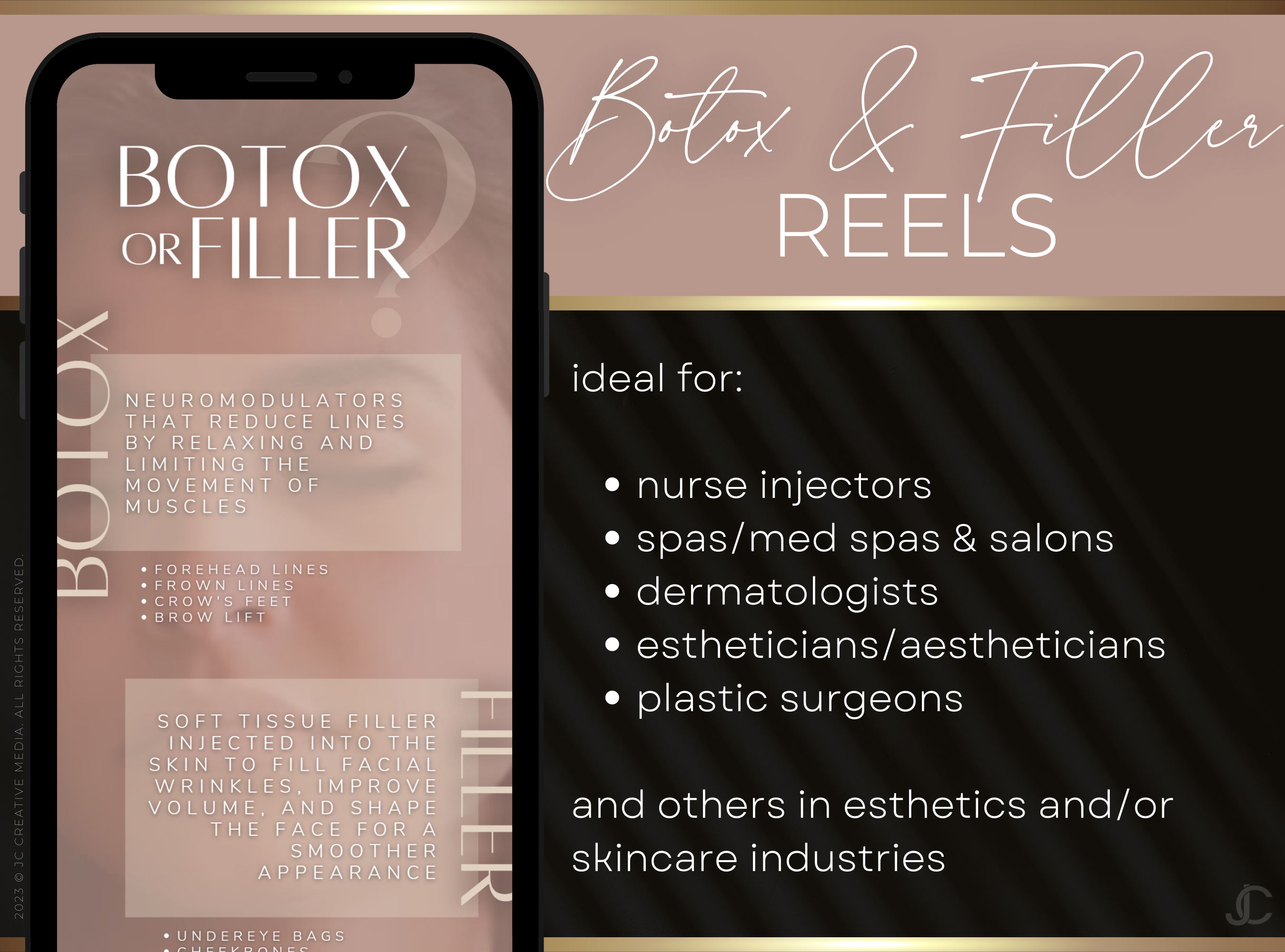 21 Nurse Injector Botox & Filler Marketing Reels Posts (Canva Video Templates) | Aesthete Collection™ Rose Gold Edition