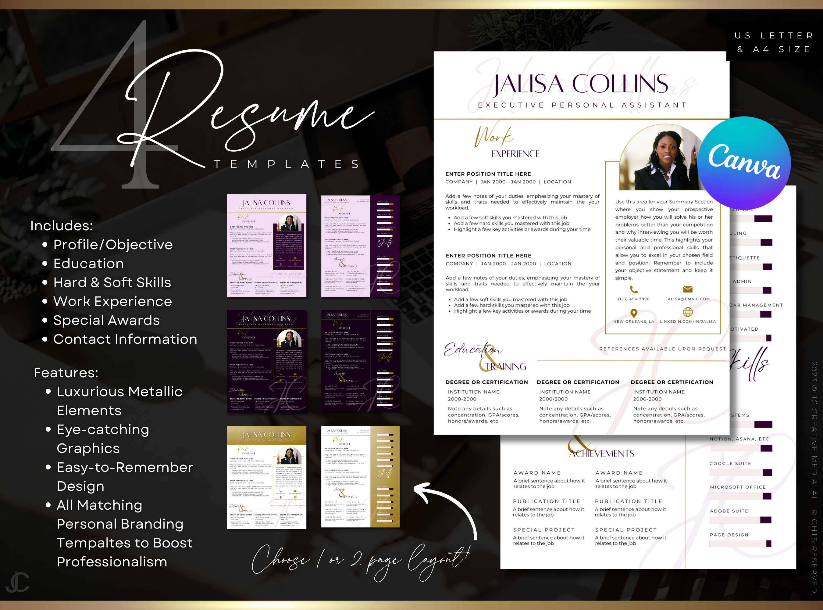 Designer Resume™ Suite (Canva Templates) | Elegance Collection™ Amethyst Edition