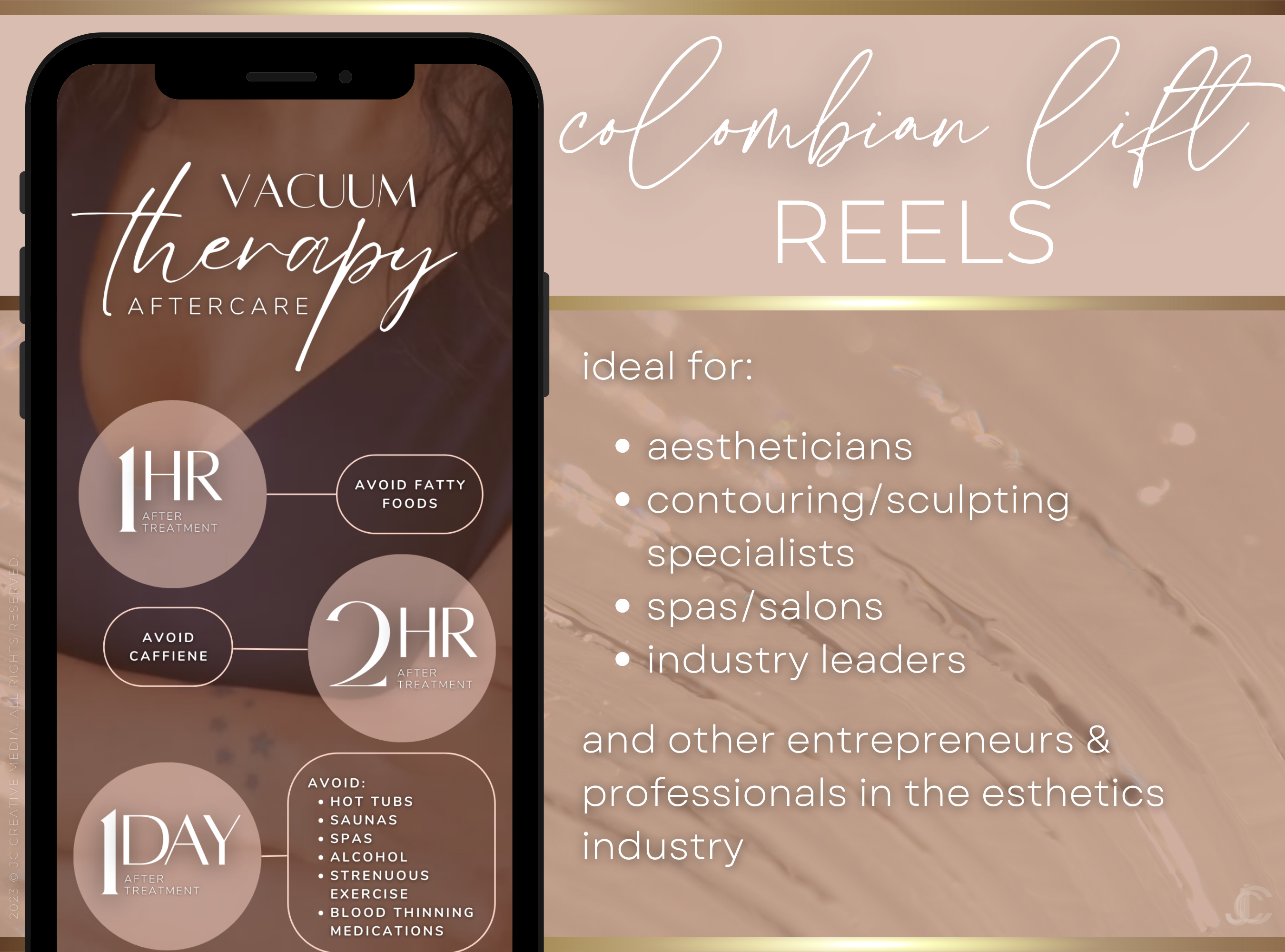 21 Vacuum Therapy BBL & Breast Lift Marketing Reels Posts for Spas & Specialists (Canva Video Templates) | Aesthete Collection™ Nudes Edition