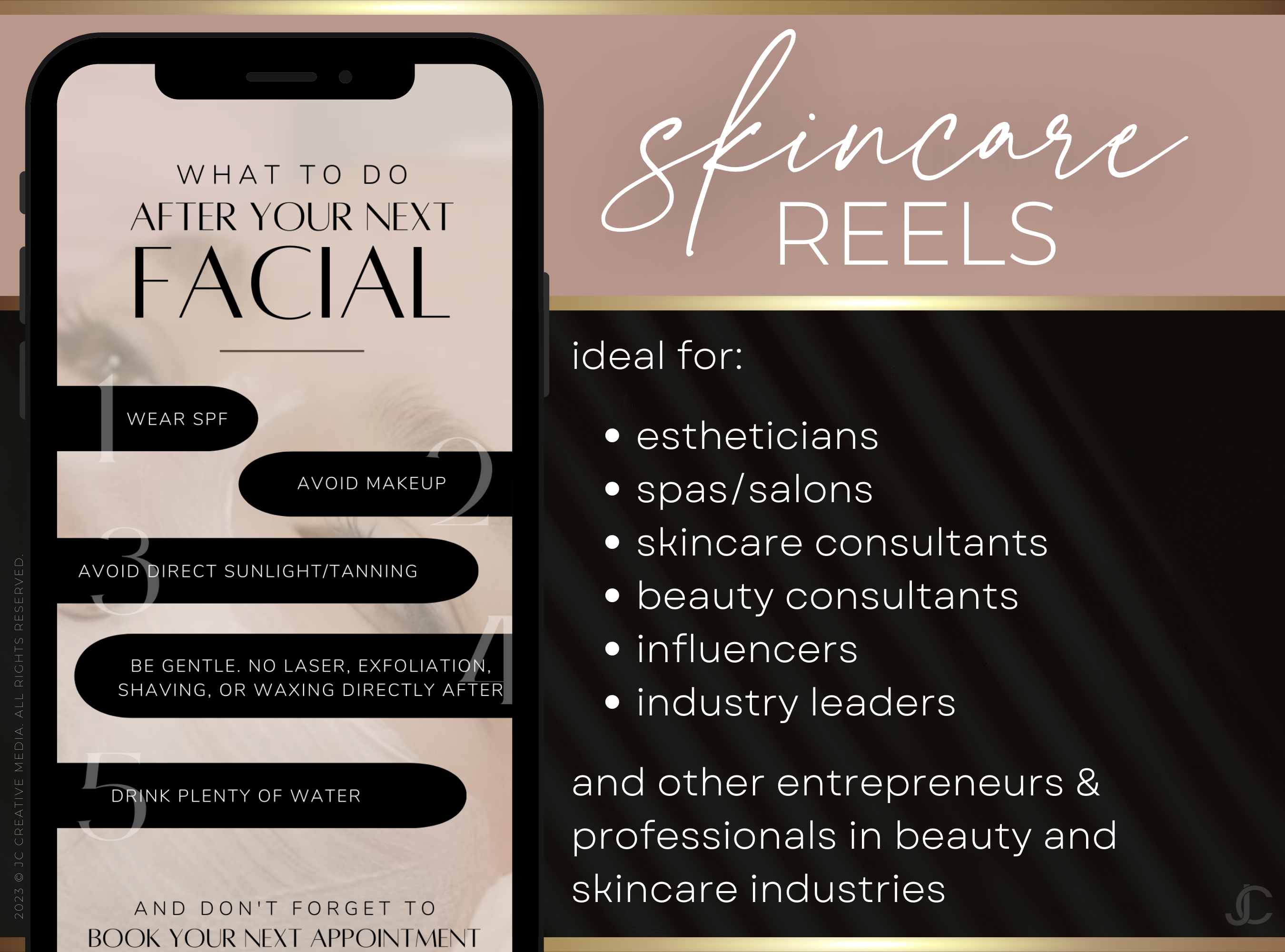 21 Spa/Esthetician Skincare Marketing Reels Posts (Canva Video Templates) | Aesthete Collection™ Rose Gold Edition