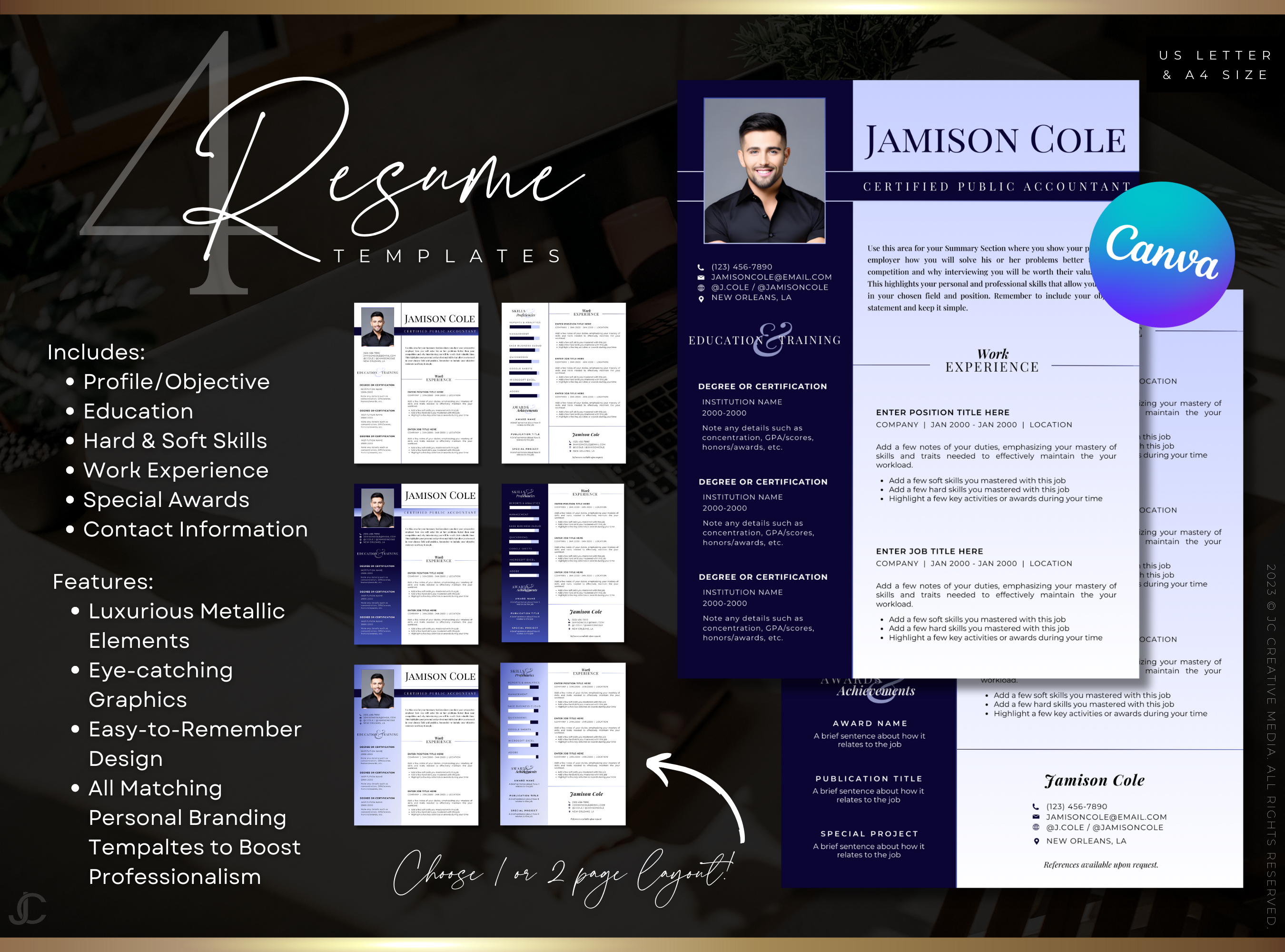 Designer Resume™ Suite (Canva Templates) | Pro Collection™ Sapphire Edition