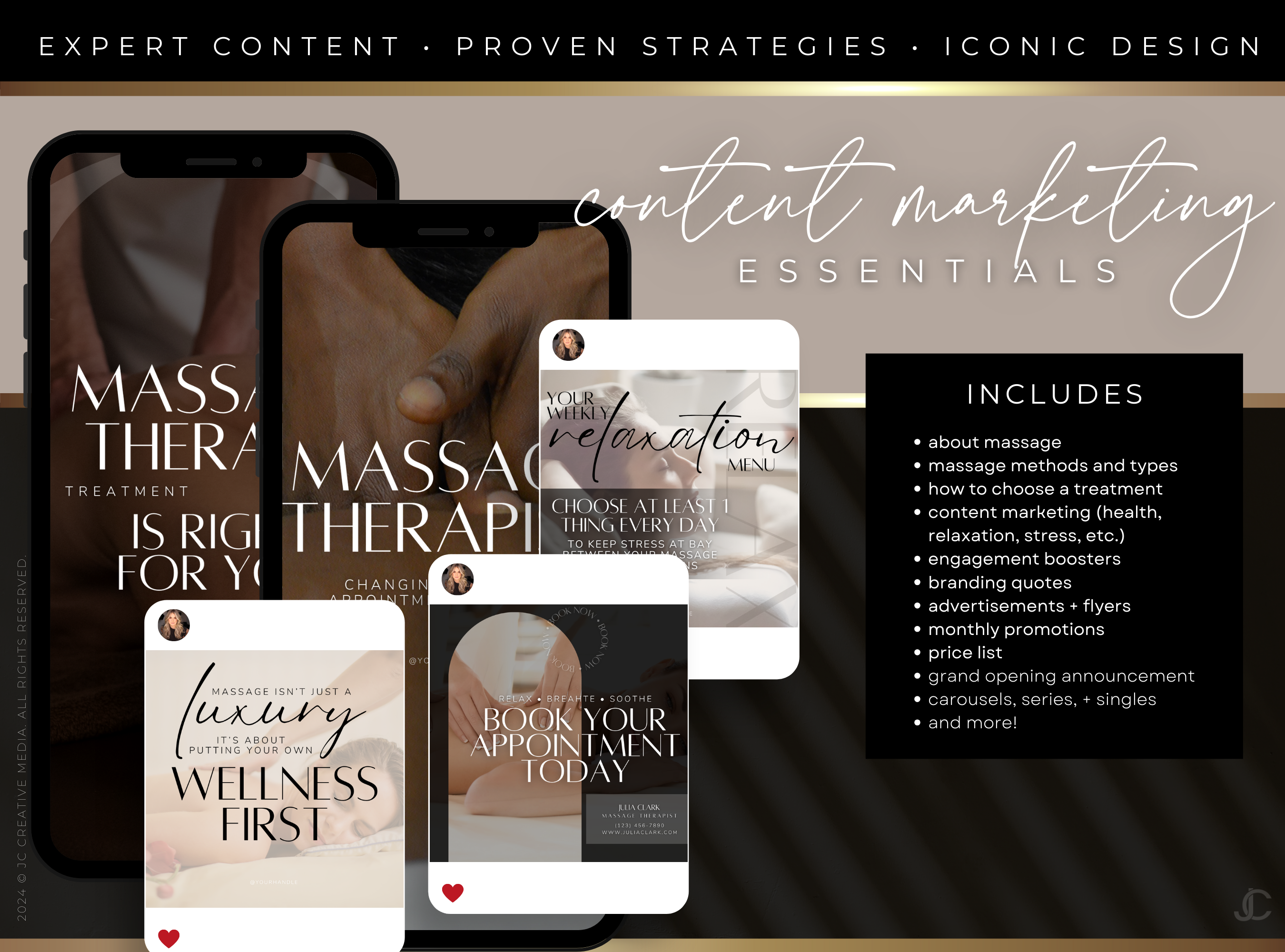 260 Massage Therapy Social Media Canva Templates for Spa & Massage Therapist Marketing | Aesthete Collection™ Luxury Edition