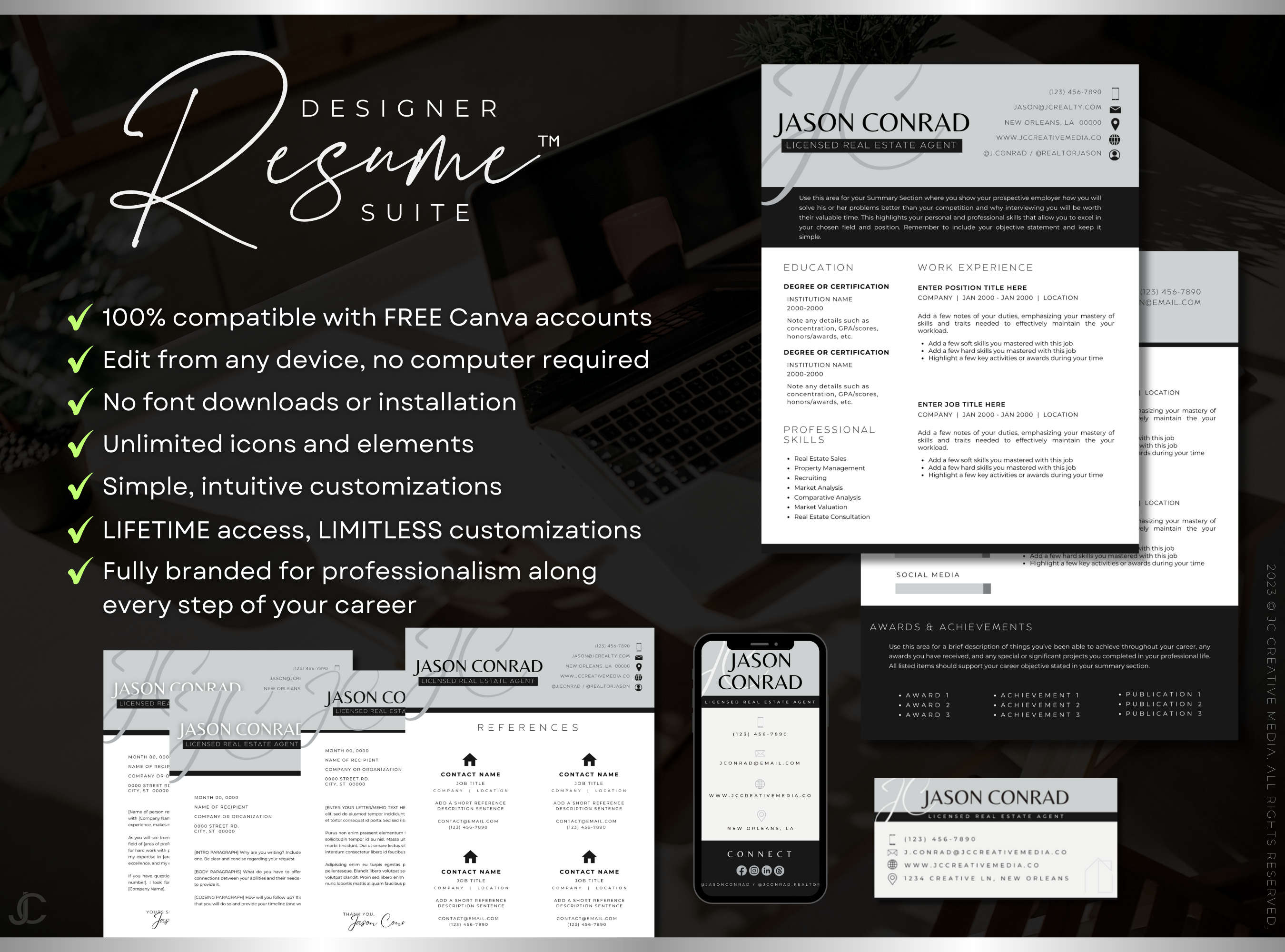 Designer Resume™ Suite (Canva Templates) | Estate Collection™ Modern Edition