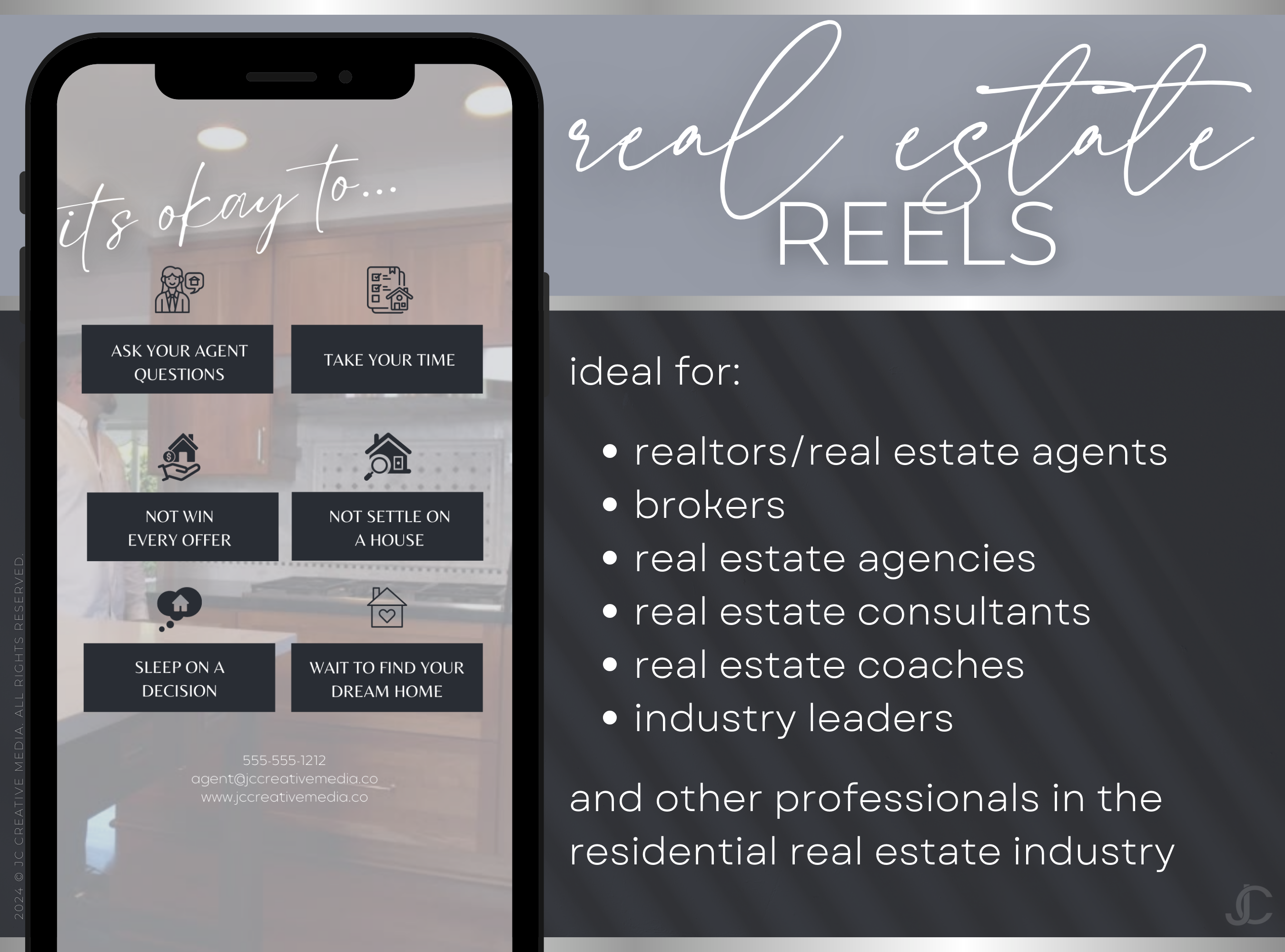 21 Real Estate Marketing Reels Posts: VOL. 3 (Canva Video Templates) | Estate Collection™ Midnight Edition