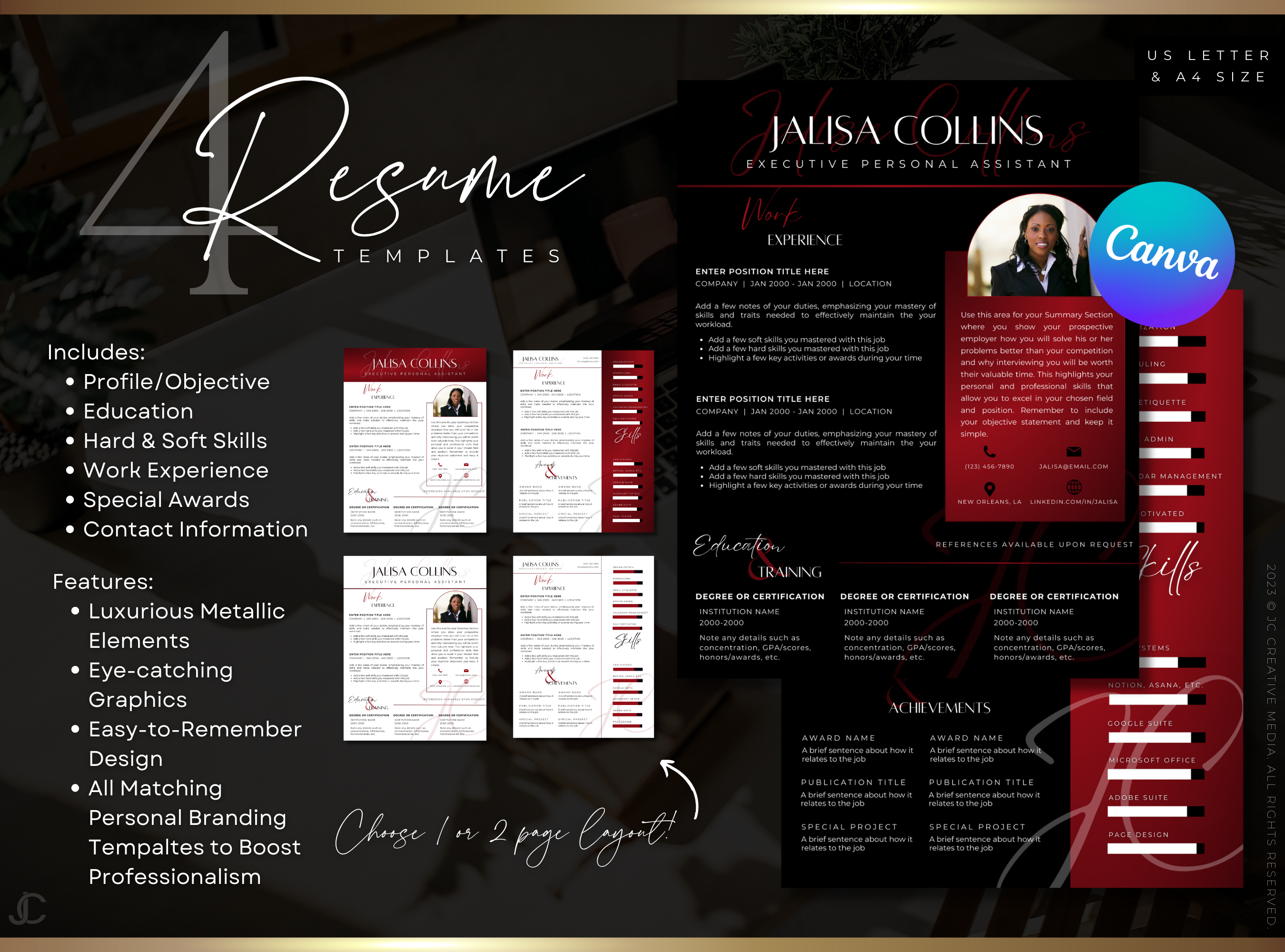 Designer Resume™ Suite (Canva Templates) | Elegance Collection™ Crimson Edition