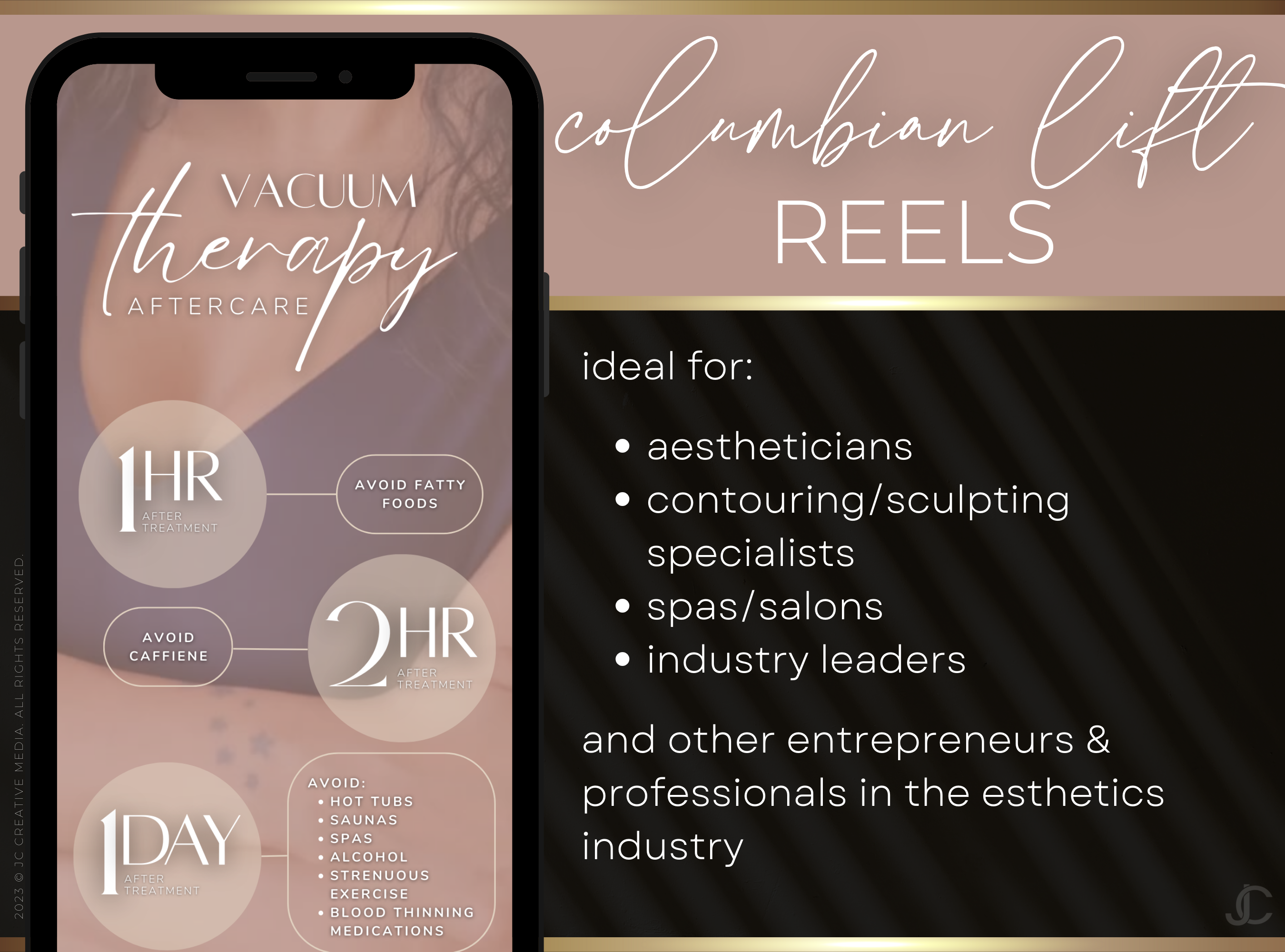 21 Vacuum Therapy BBL & Breast Lift Marketing Reels Posts for Spas & Specialists (Canva Video Templates) | Aesthete Collection™ Rose Gold Edition