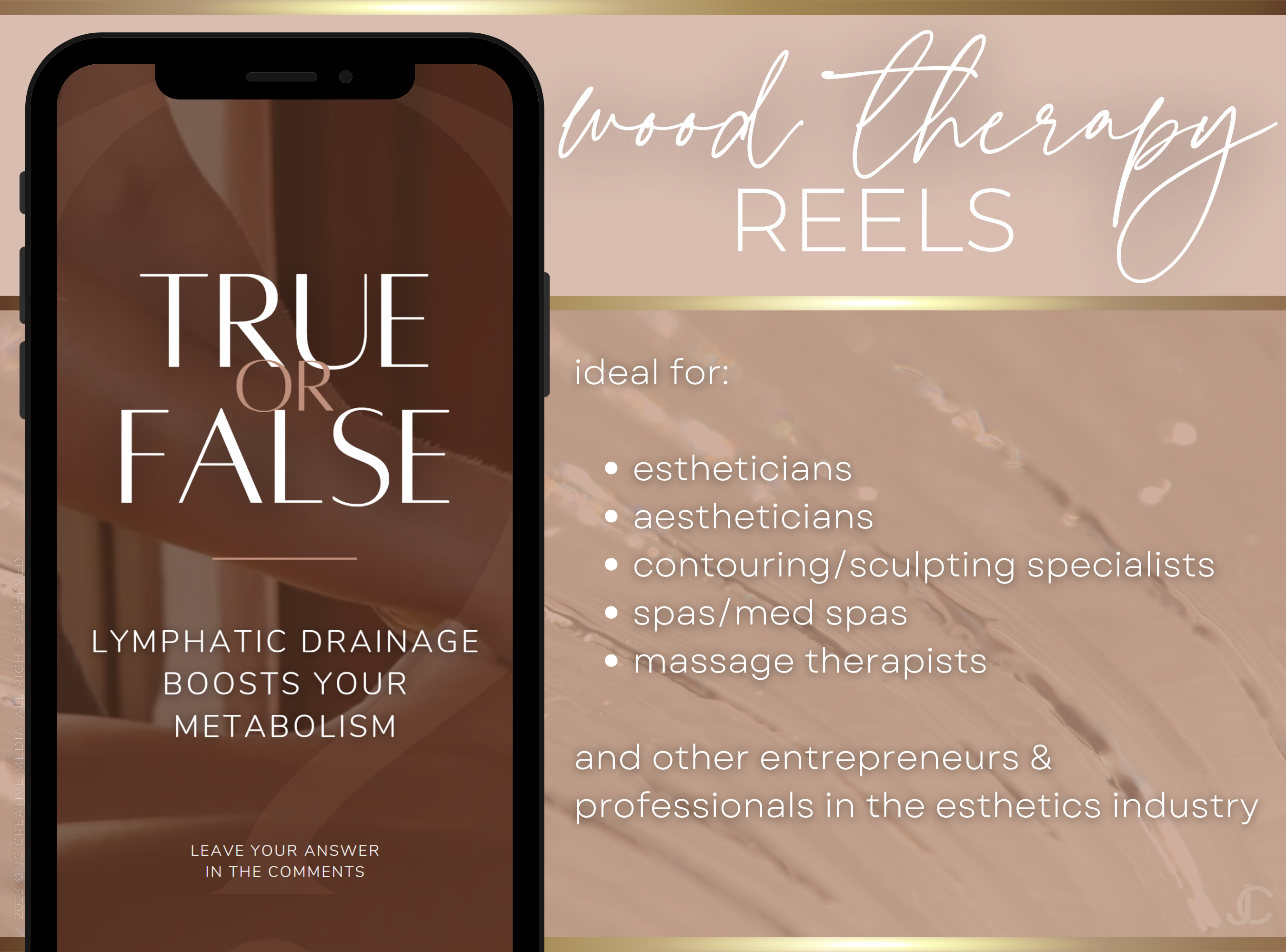 21 Wood Therapy Marketing Reels Posts for Spas & Body Contouring Specialists (Canva Video Templates) | Aesthete Collection™ Nudes Edition