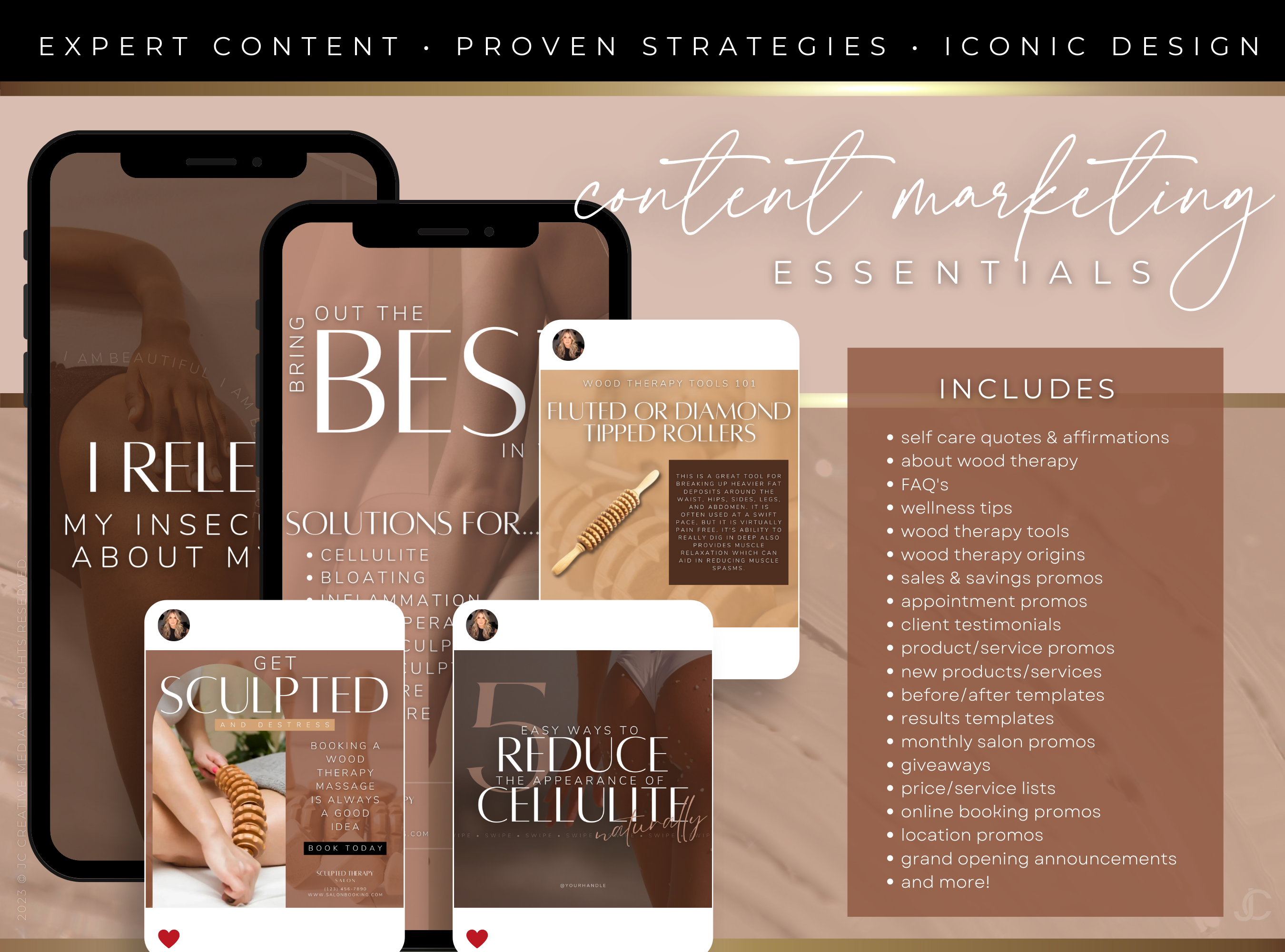 400+ Wood Therapy Social Media Canva Templates for Spa & Massage Therapist Marketing | Aesthete Collection™ Nudes Edition