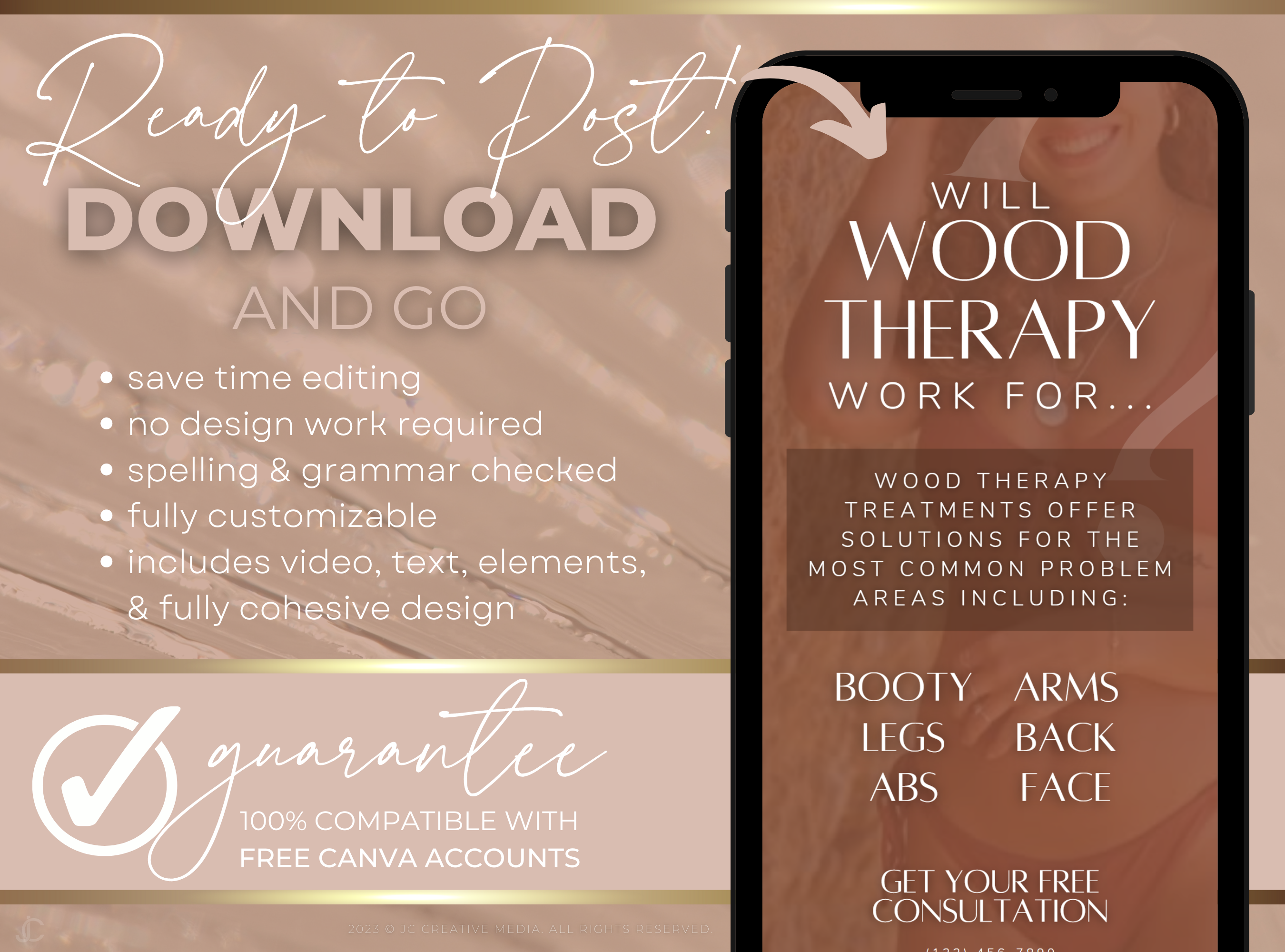 21 Wood Therapy Marketing Reels Posts for Spas & Body Contouring Specialists (Canva Video Templates) | Aesthete Collection™ Nudes Edition