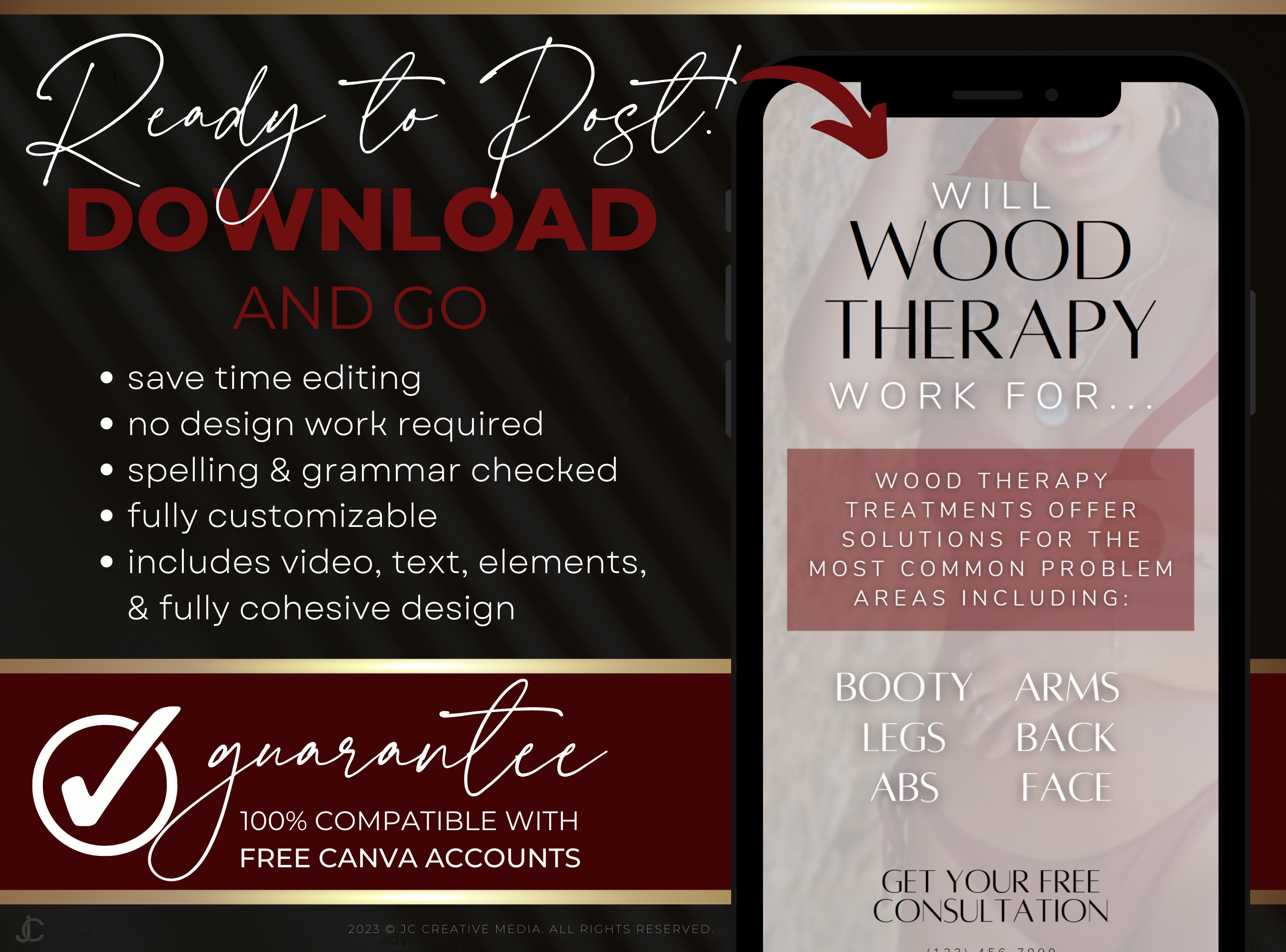 21 Wood Therapy Marketing Reels Posts for Spas & Body Contouring Specialists (Canva Video Templates) | Aesthete Collection™ Vogue Edition