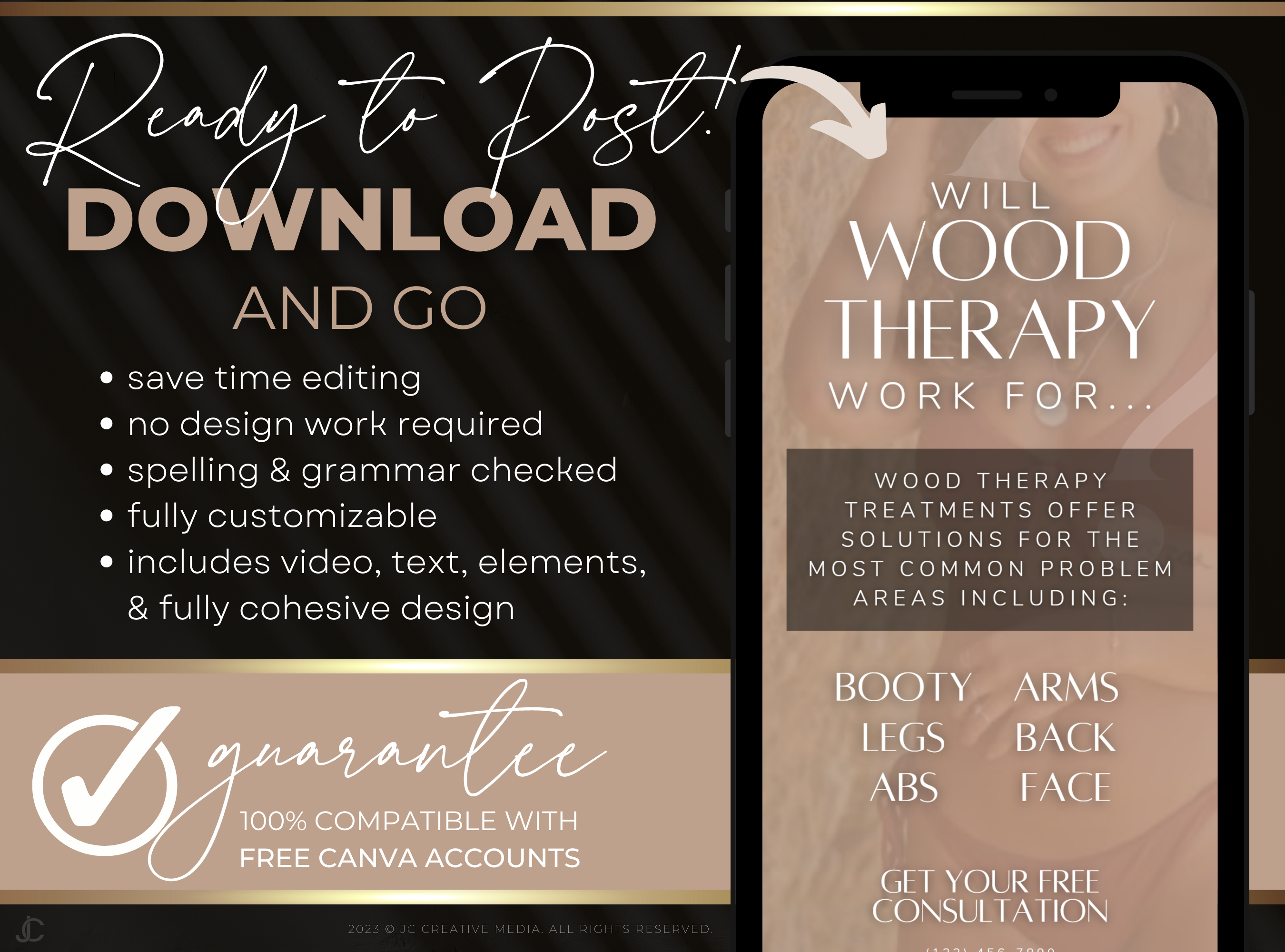 21 Wood Therapy Marketing Reels Posts for Spas & Body Contouring Specialists (Canva Video Templates) | Aesthete Collection™ Luxury Edition