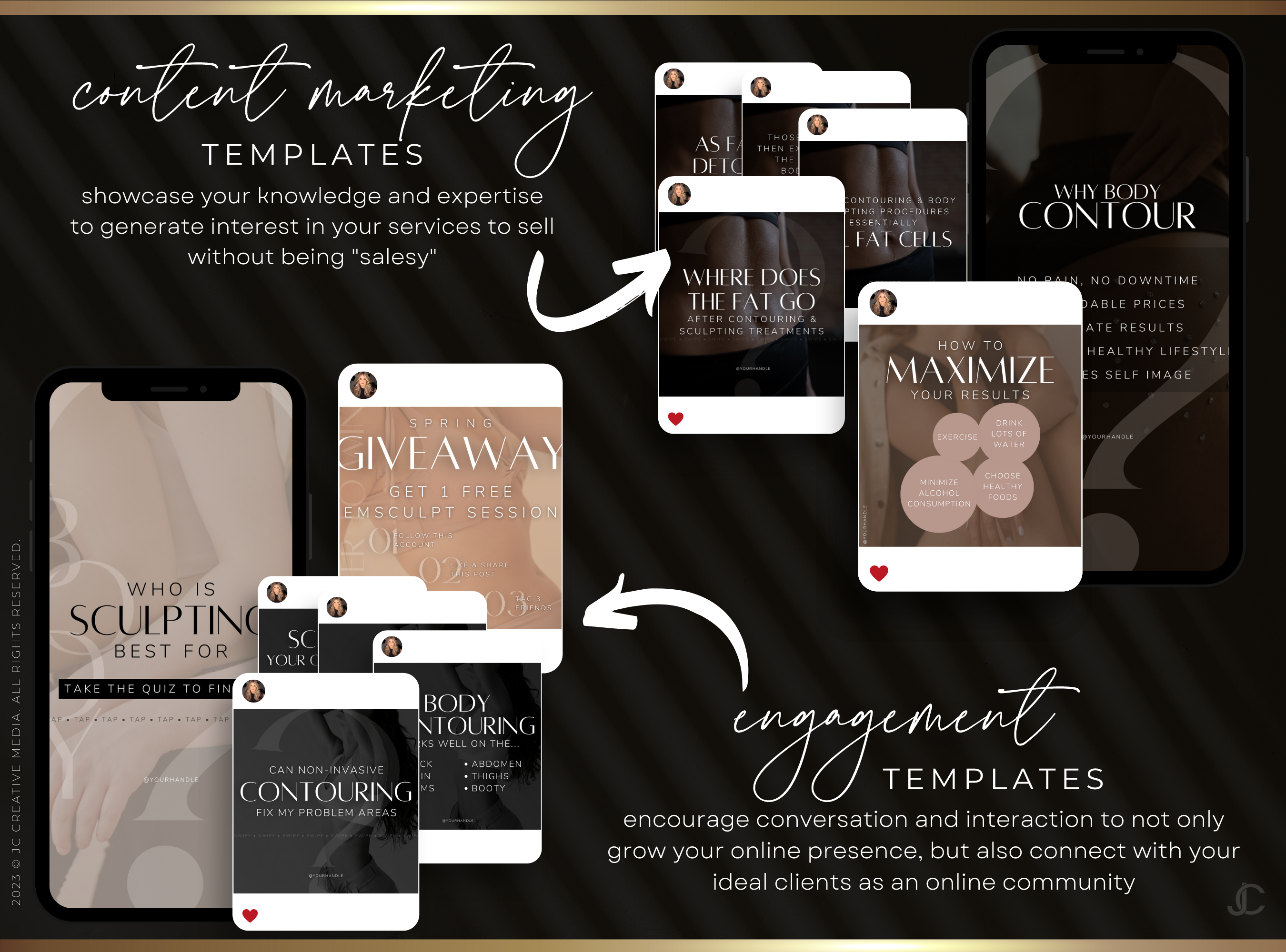 220+ Body Contouring Facebook Posts for Spa & Body Sculpting Specialist Marketing (Canva Templates) | Aesthete Collection™ Luxury Edition